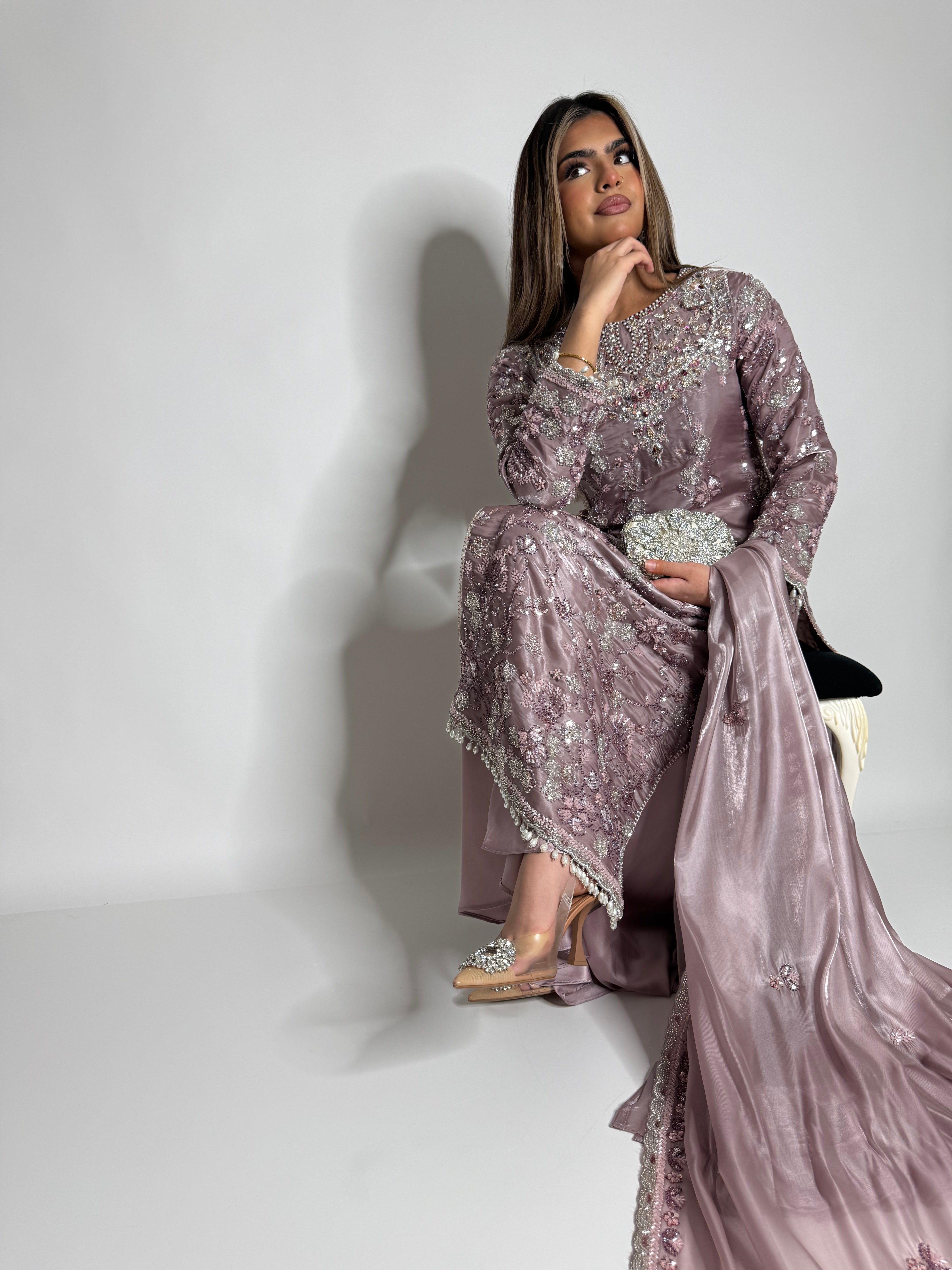 Hand embroidered silk shirt front and back detailing