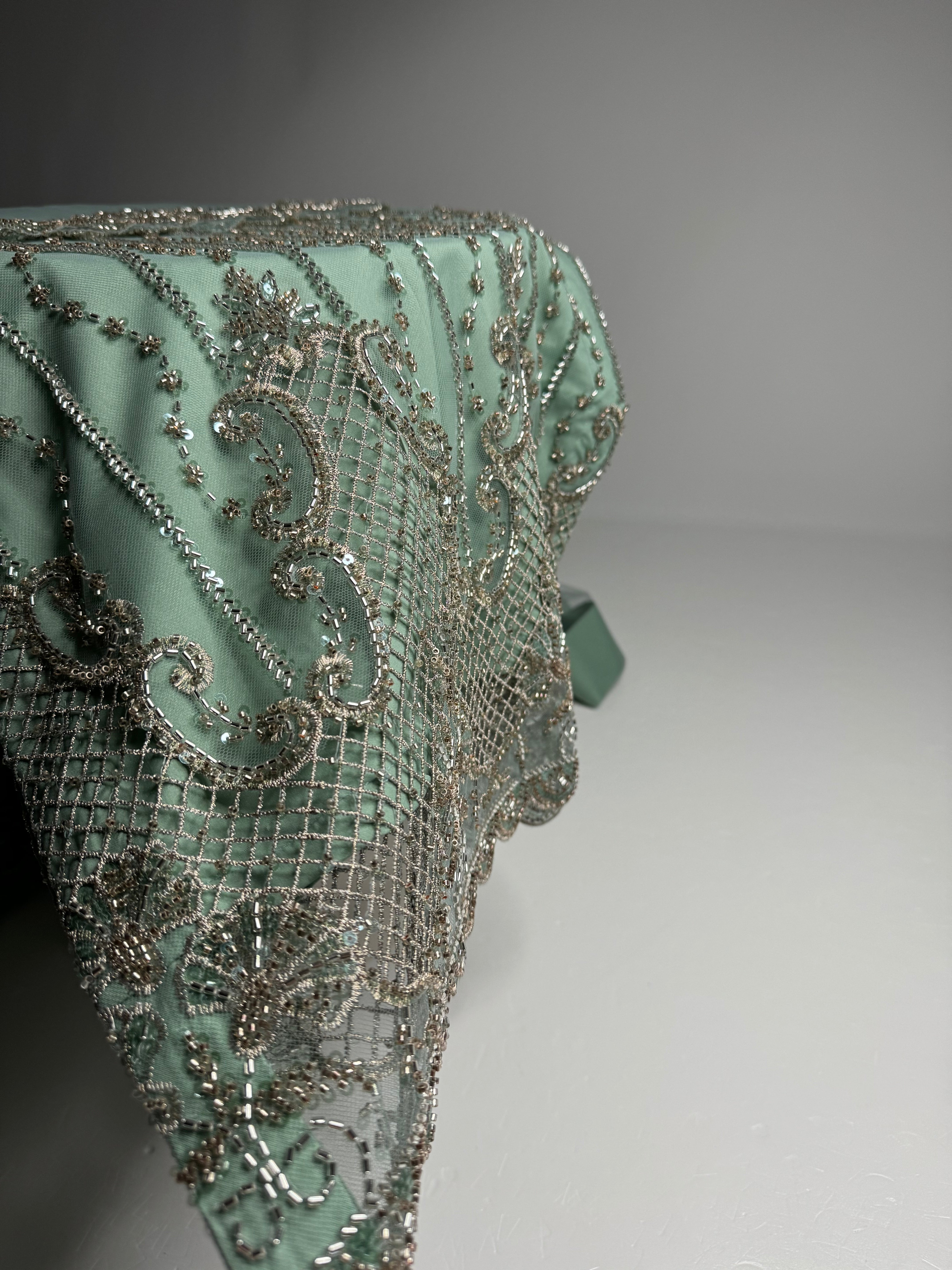 Layla – Sea Green Embroidered Net Three Piece Suit