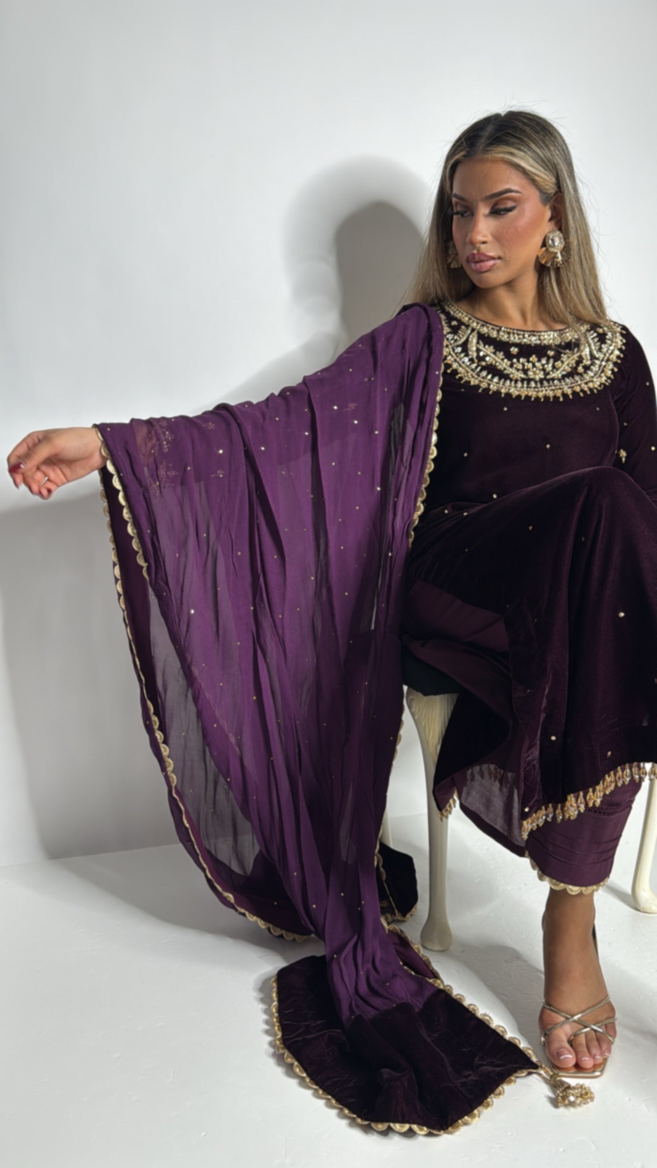 Orlena Plum Micro Velvet Pakistani Suit