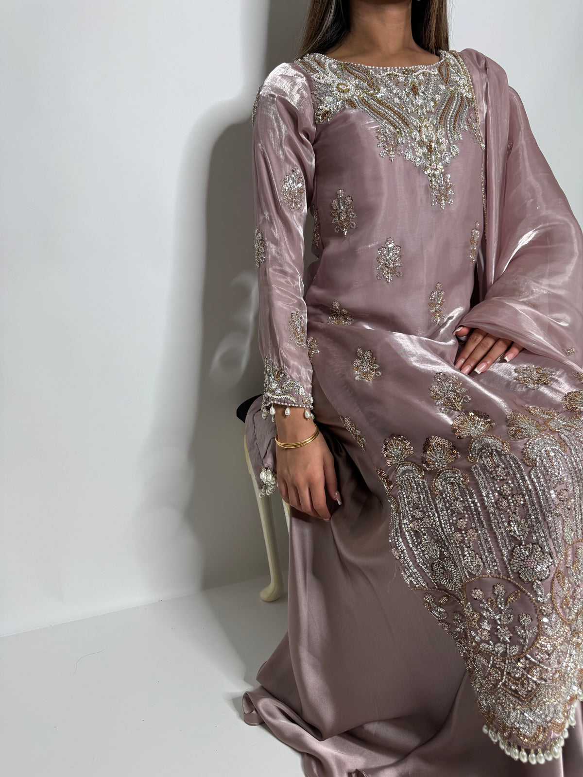 Rosalie Mauve | Luxury Embroidered Silk Sharara Suit