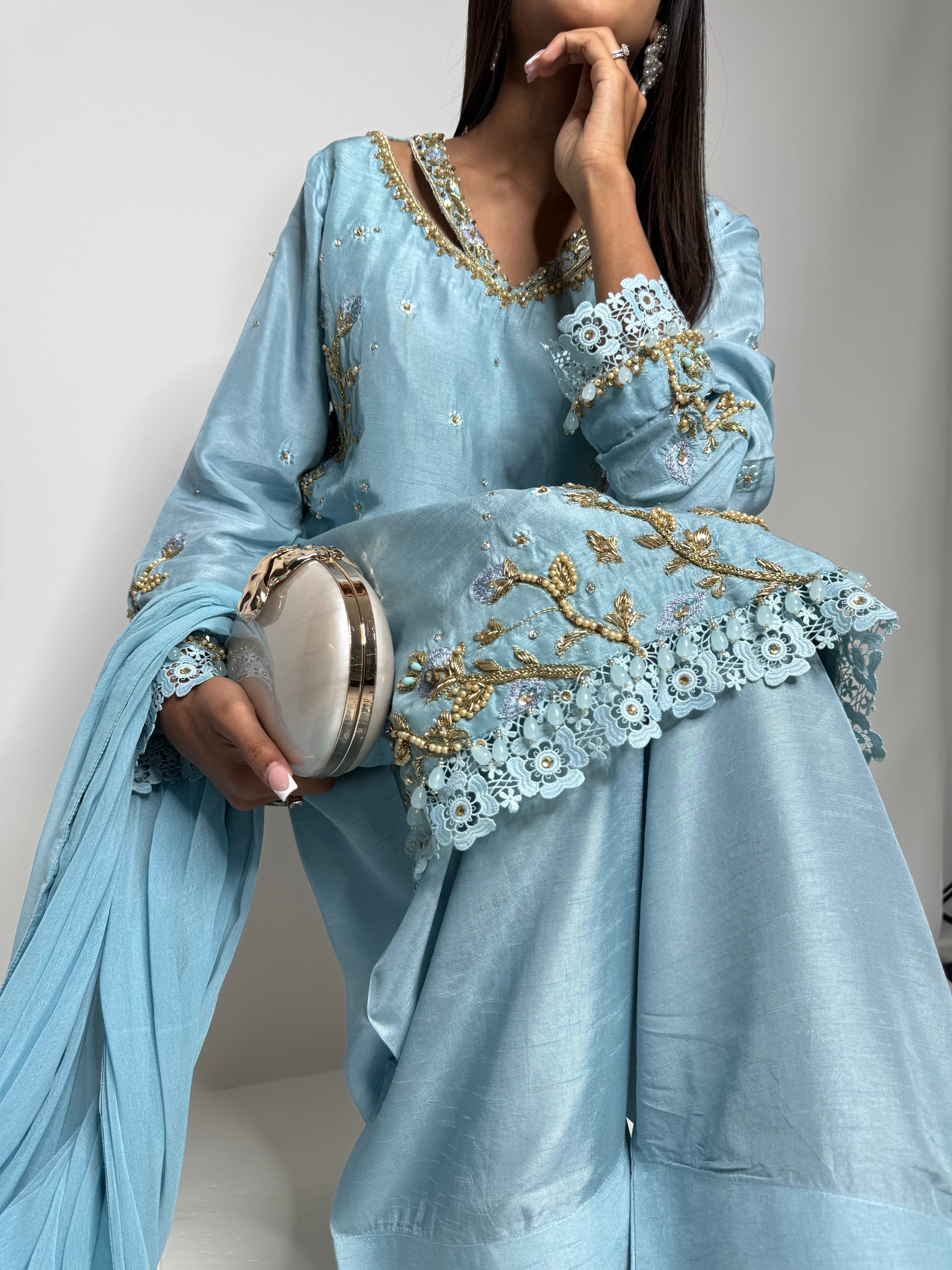 Selena – Powder Blue Embroidered Suit | Pakistani Wedding & Eid Outfit