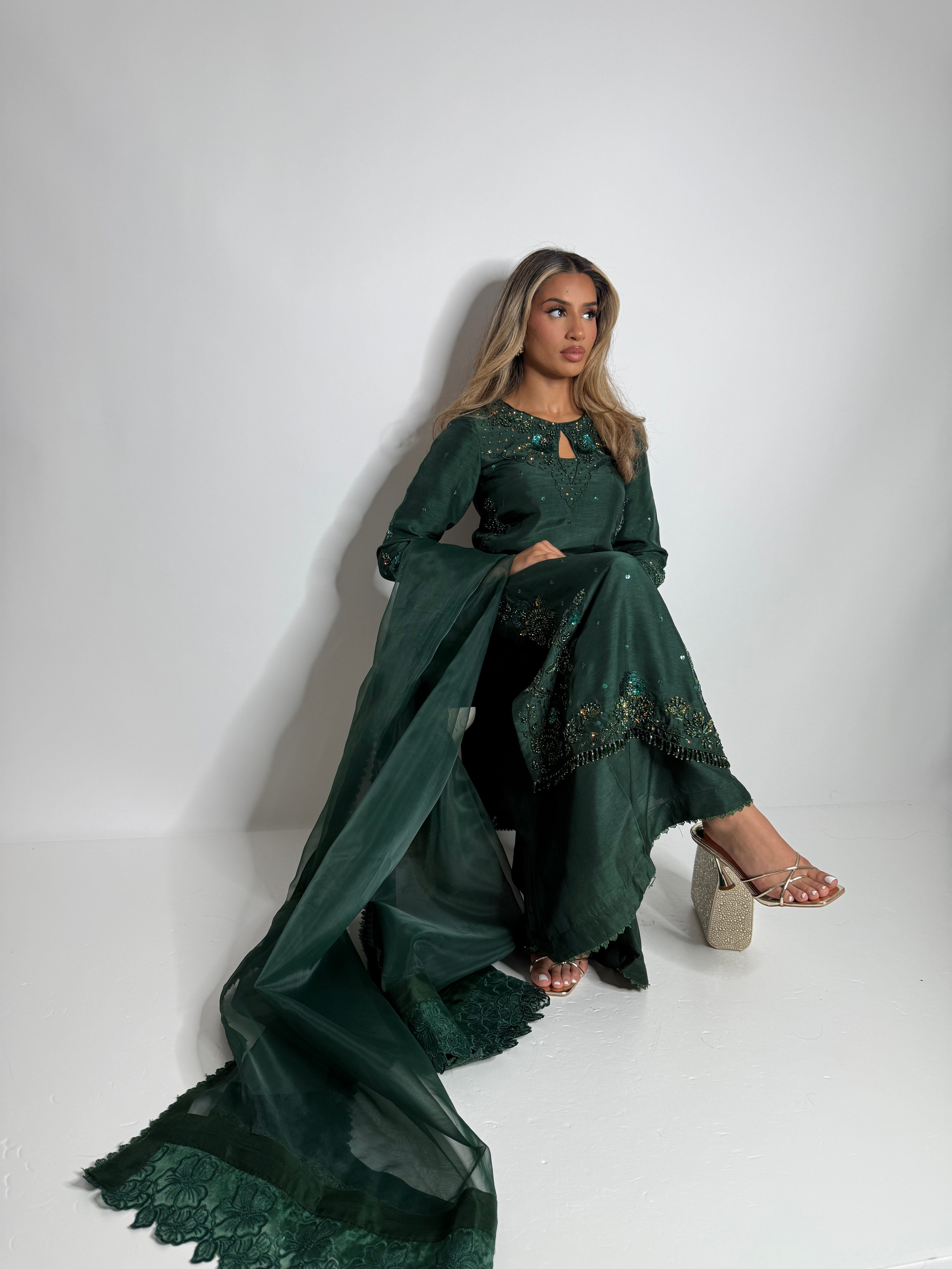 Calira Emerald Raw Silk Three-Piece