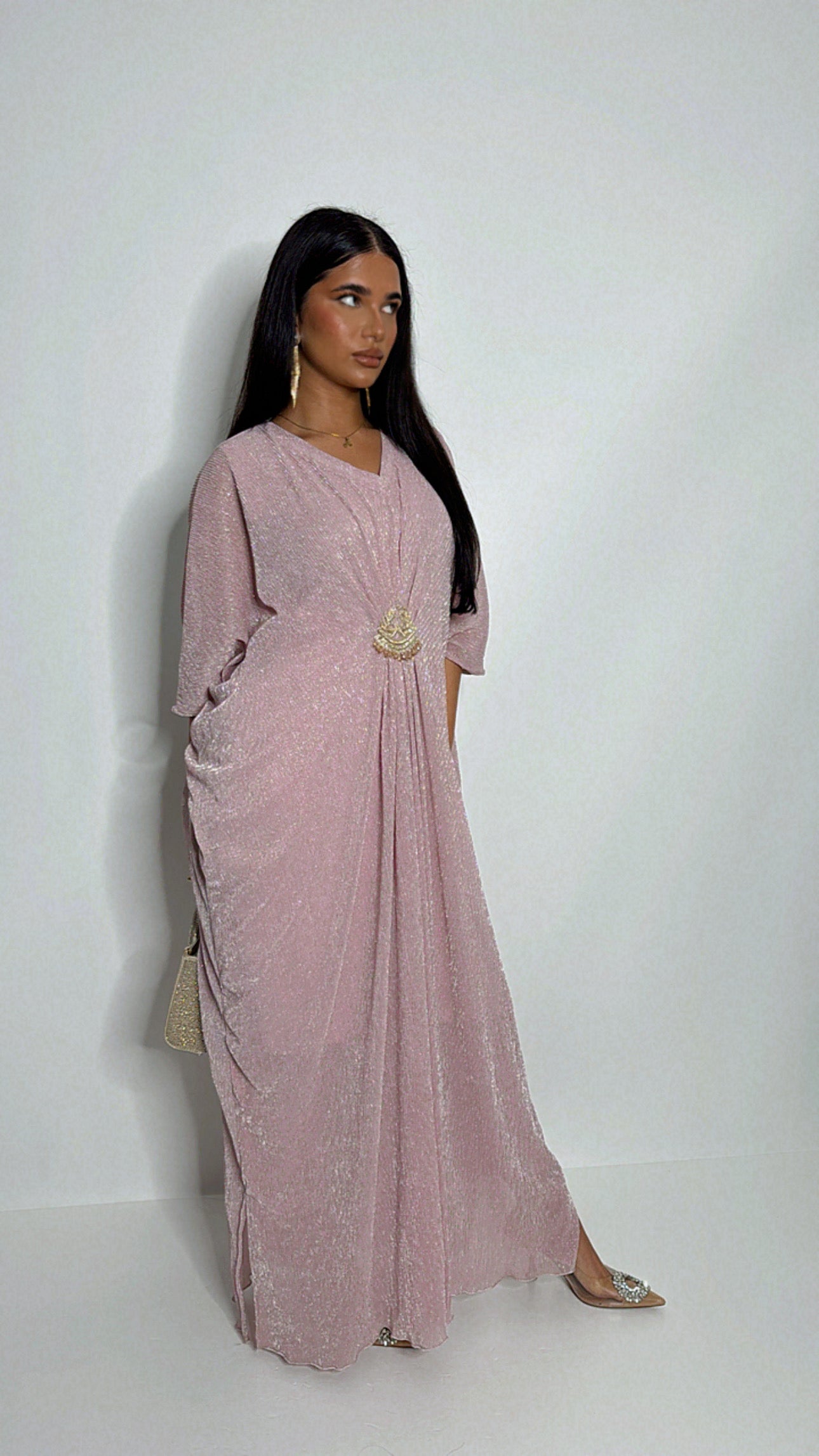 Elara – Blush Shimmer Kaftan Set