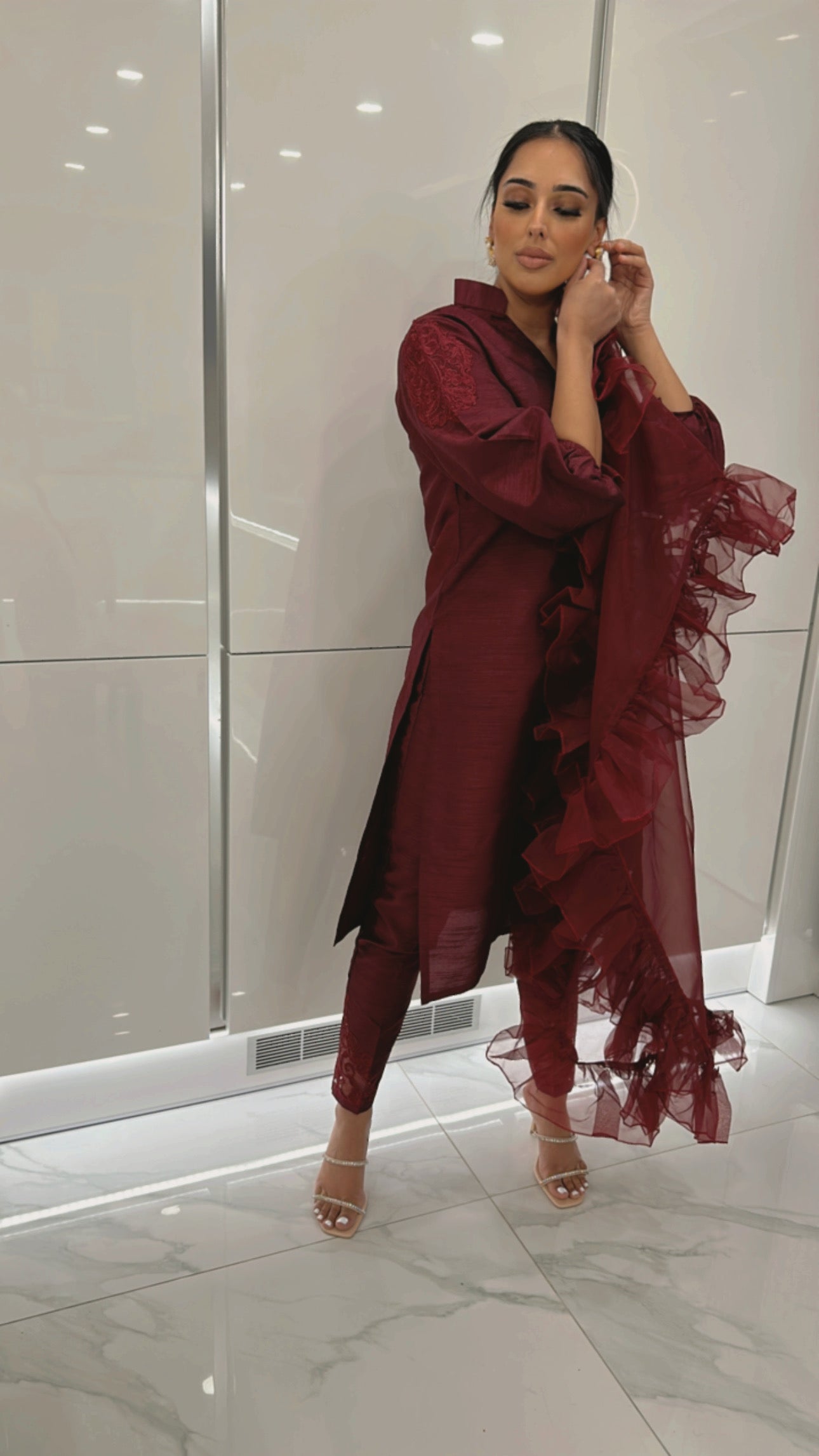 Wine red raw silk Pakistani outfit – Marzena