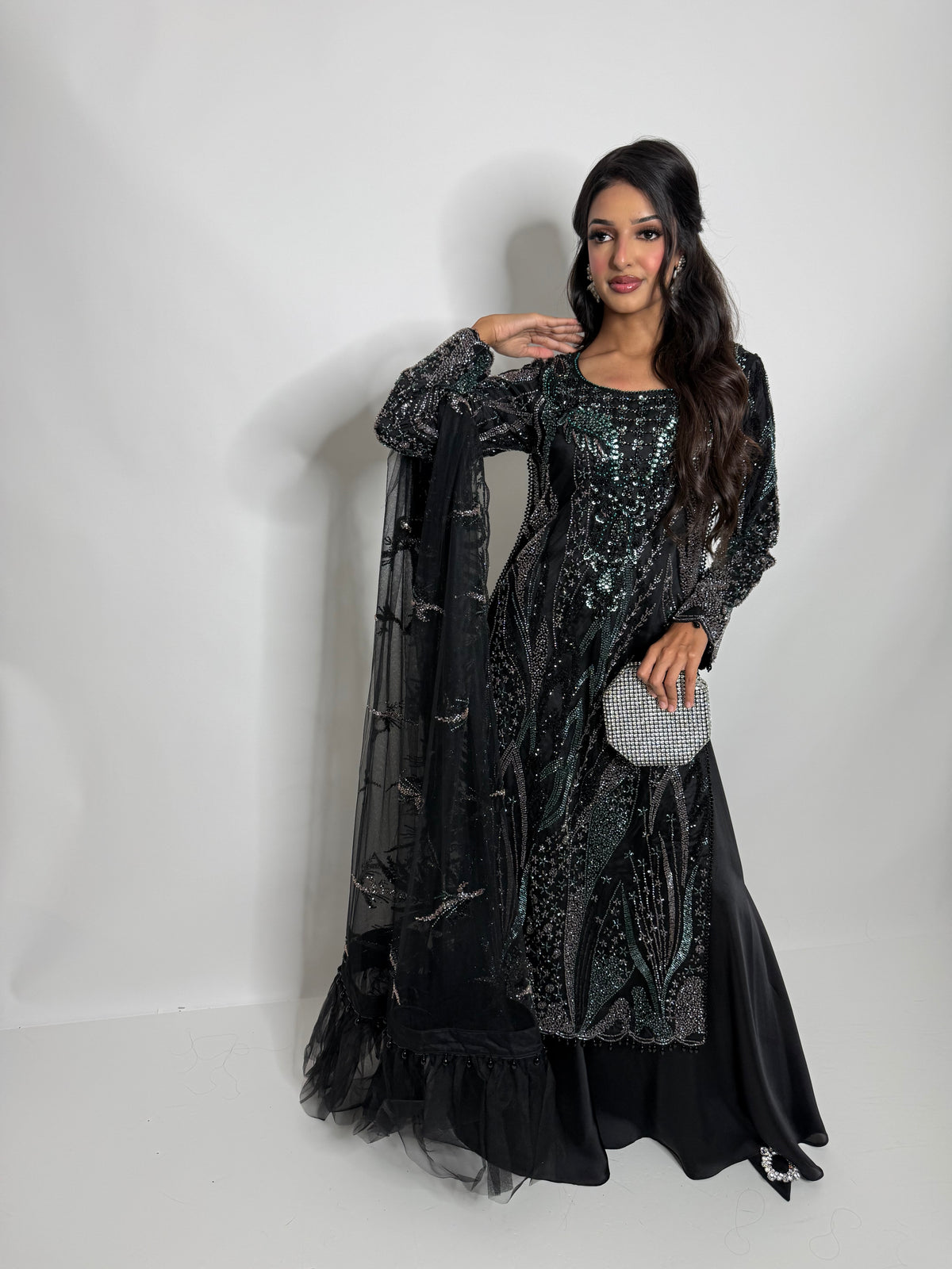 Amara Noir | Black Cutdana Embroidered Sharara Suit