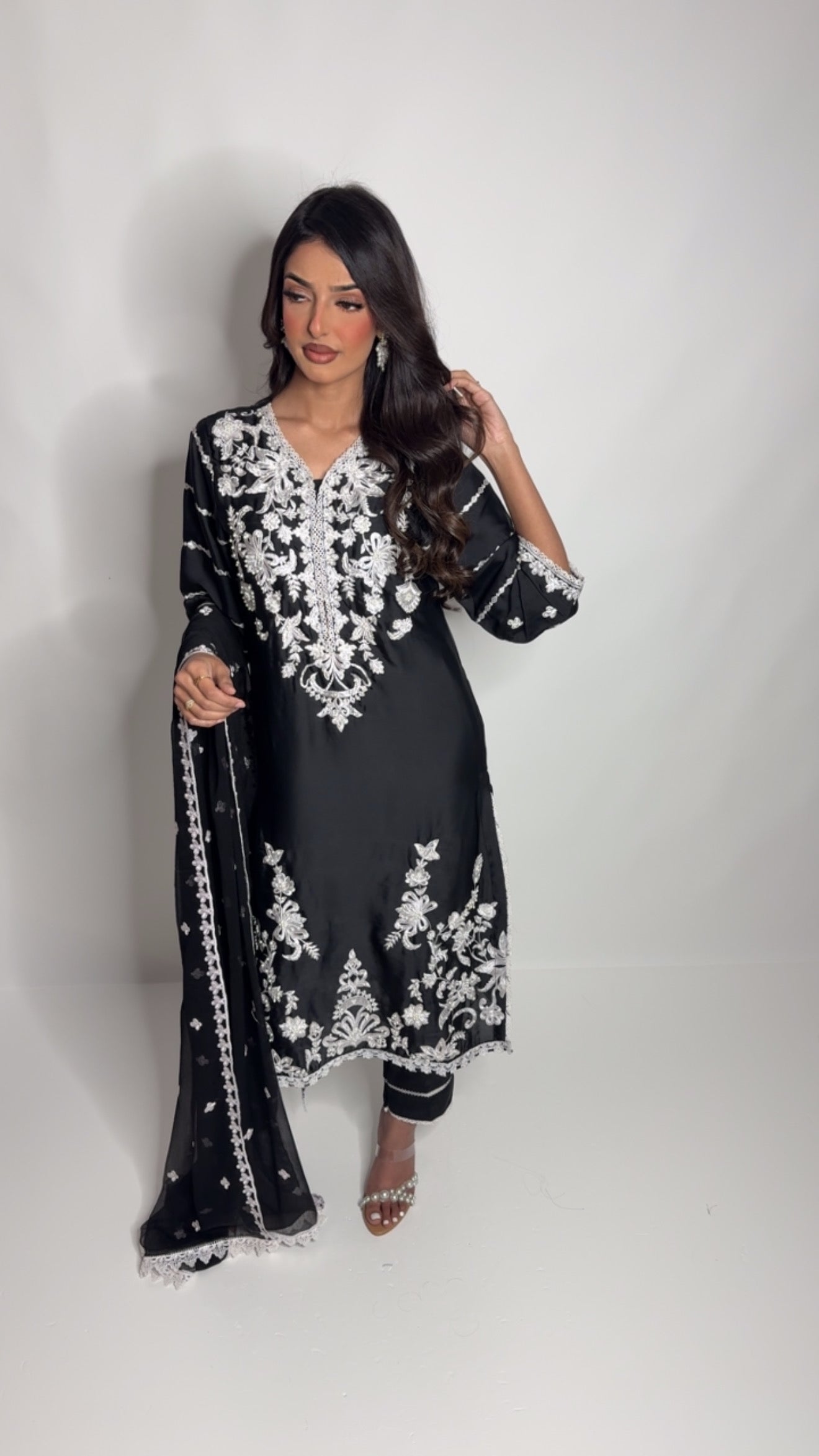 Midnight Monsoon – Black Silk Embroidered Set