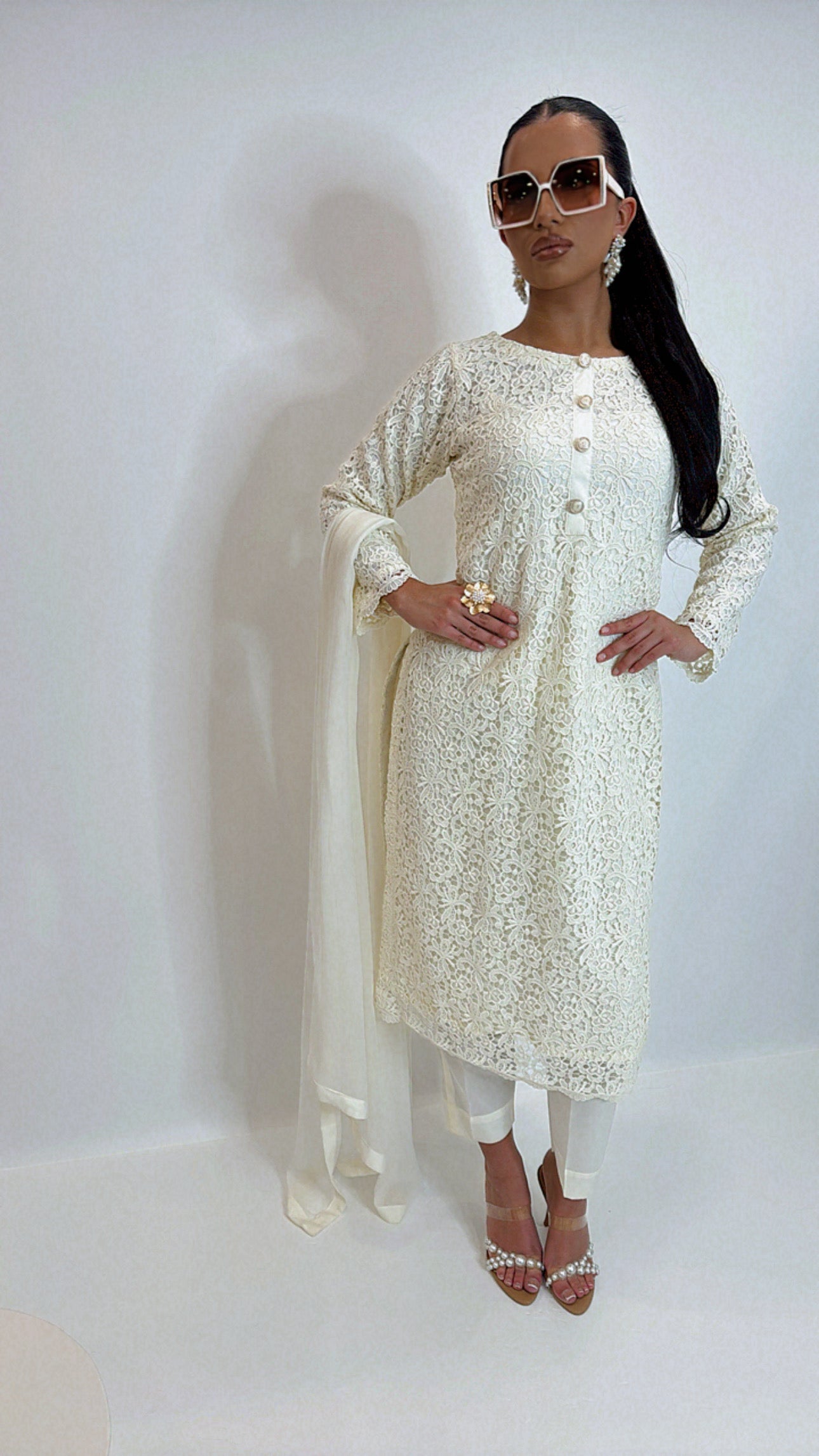 Alvena – Ivory Crochet Detail Three Piece Set