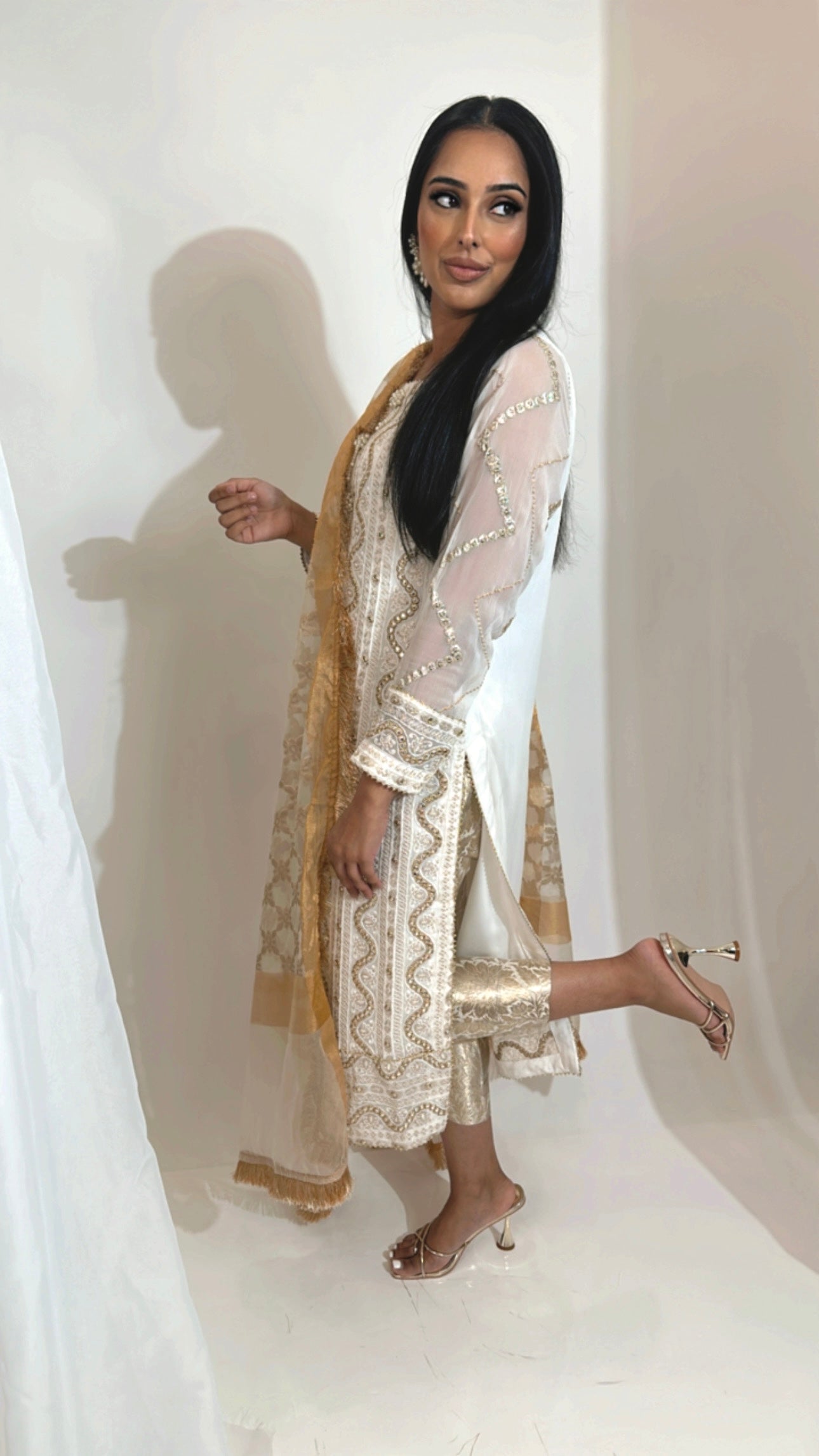 Vienna Ivory Gold Embroidered Nikkah Pakistani Suit
