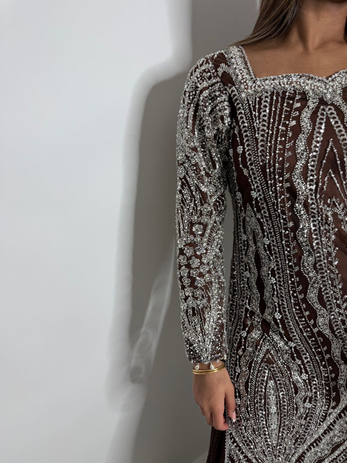 Arabella Mocha | Luxury Cutdana Embroidered Pakistani Suit with Sharara – 3 Piece
