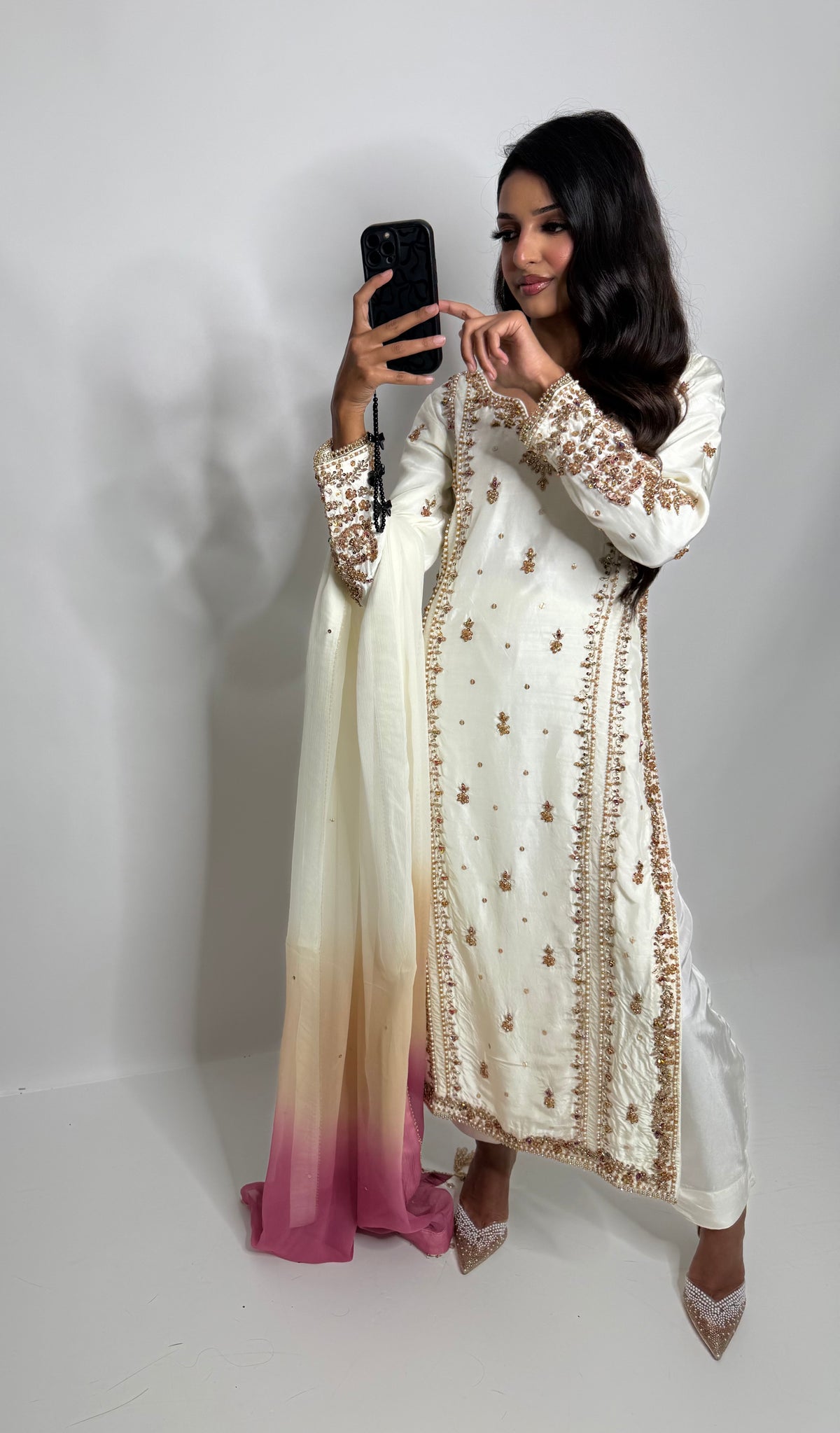Valentina Ivory | Luxury Pakistani Hand Embroidered Silk 3 Piece Suit