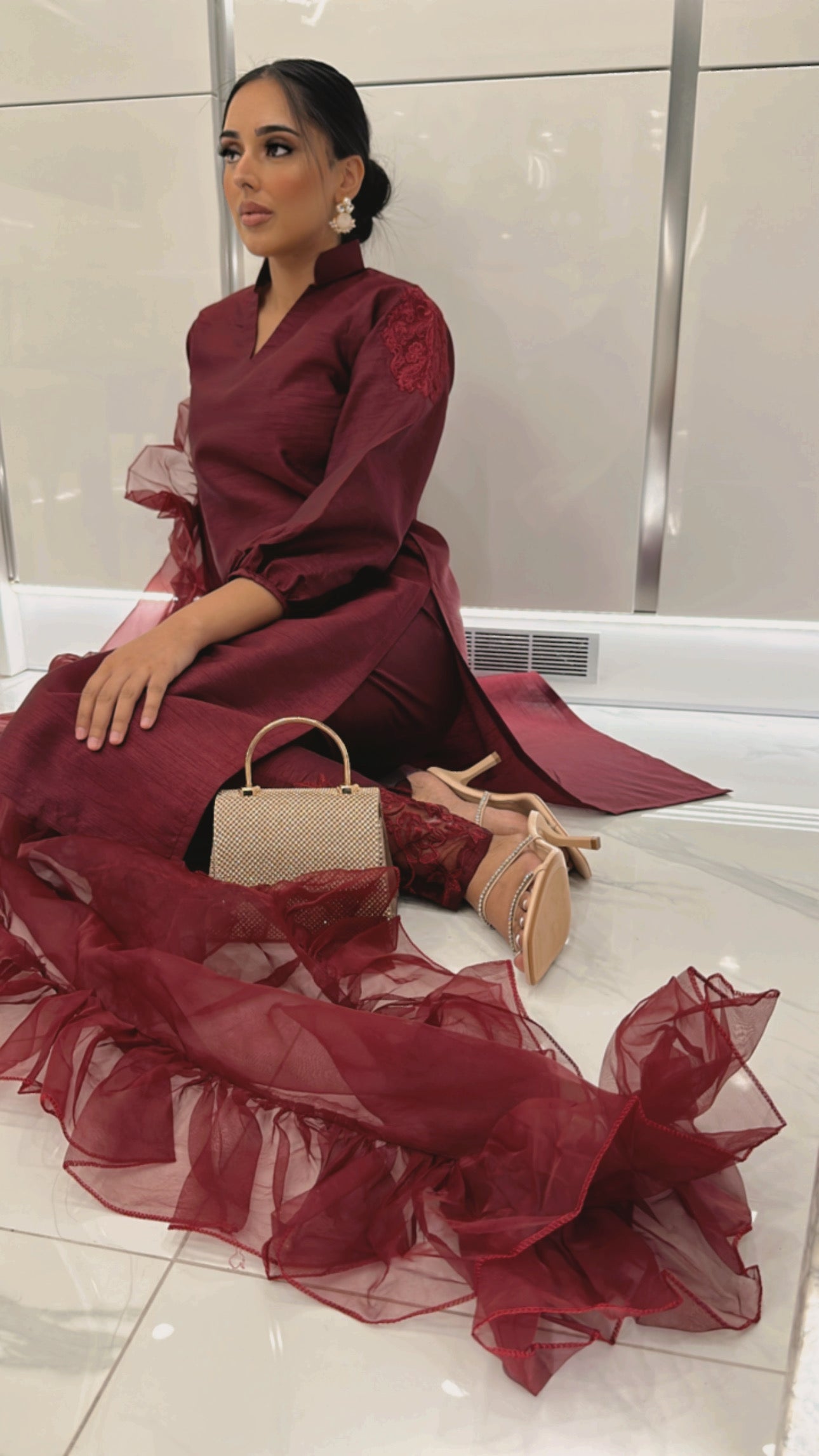 Wine red raw silk Pakistani outfit – Marzena