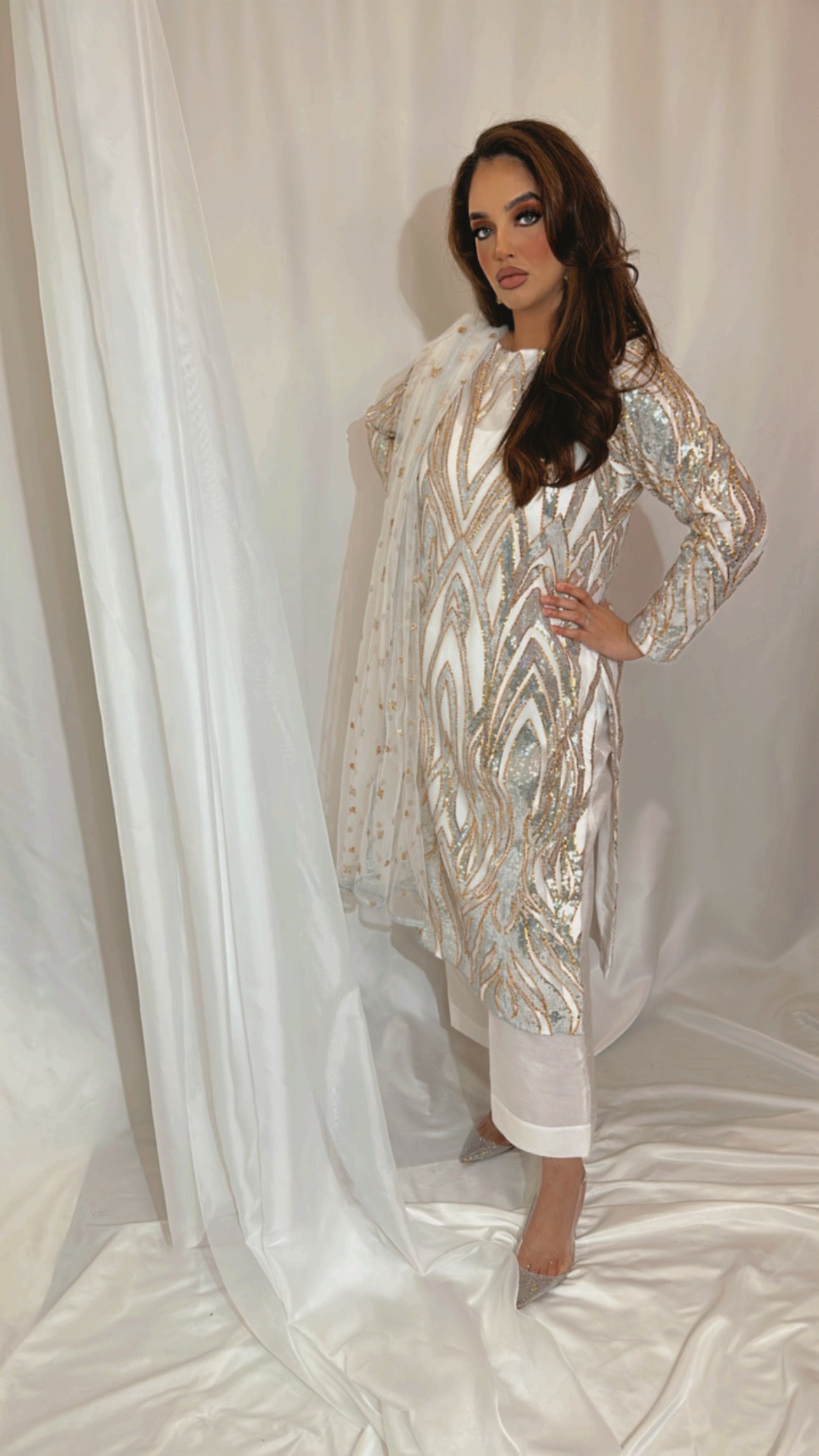 Dina Sequins – Silver & Gold Embellished Three Piece Set