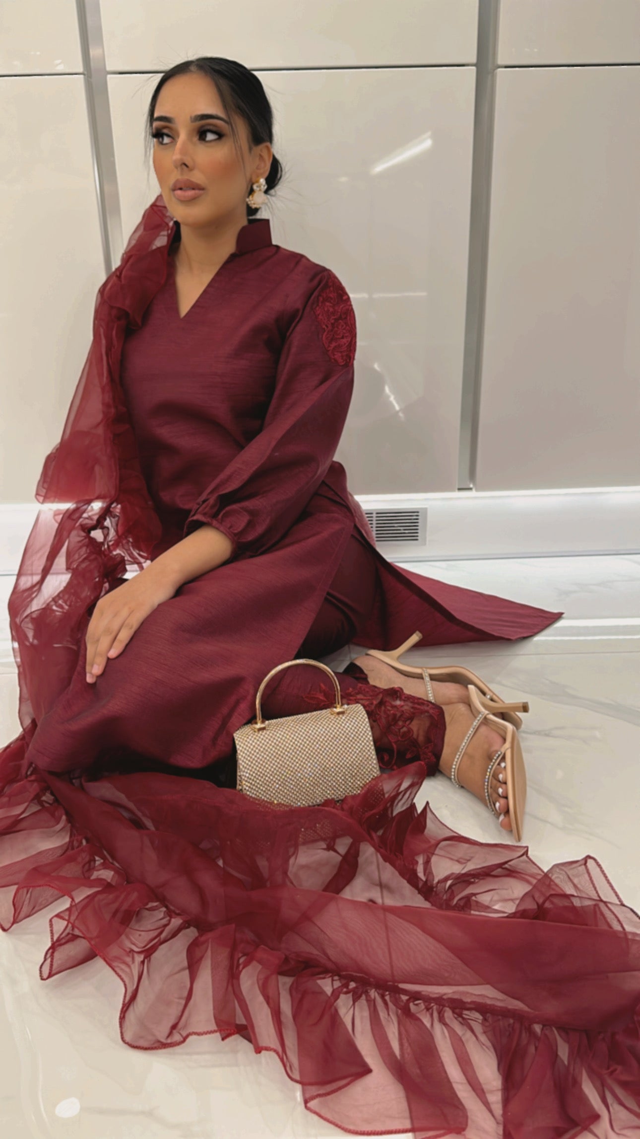 Wine red raw silk Pakistani outfit – Marzena