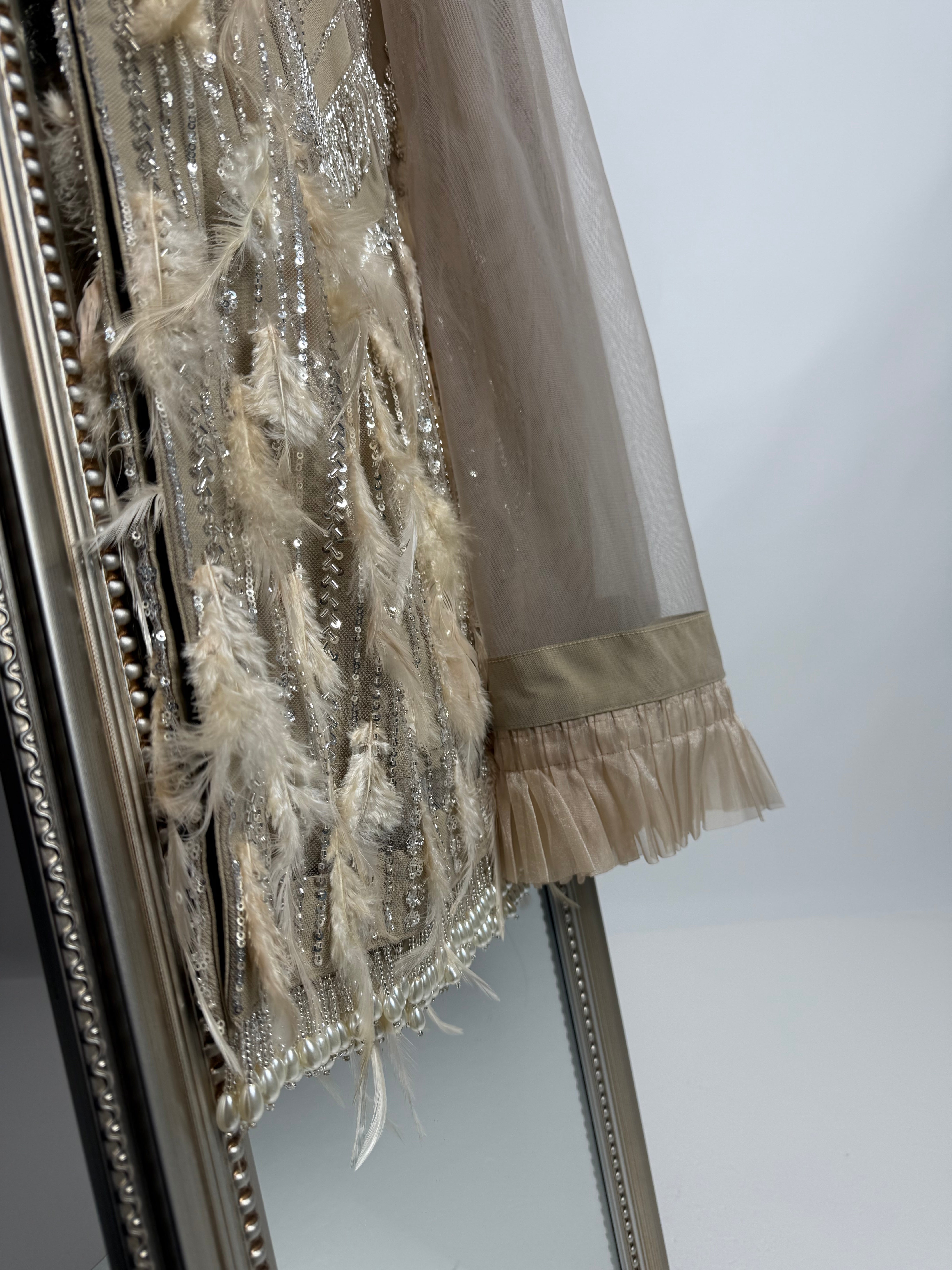 Knightsbridge Taupe Feathered Cutdana Embroidered Pakistani Suit