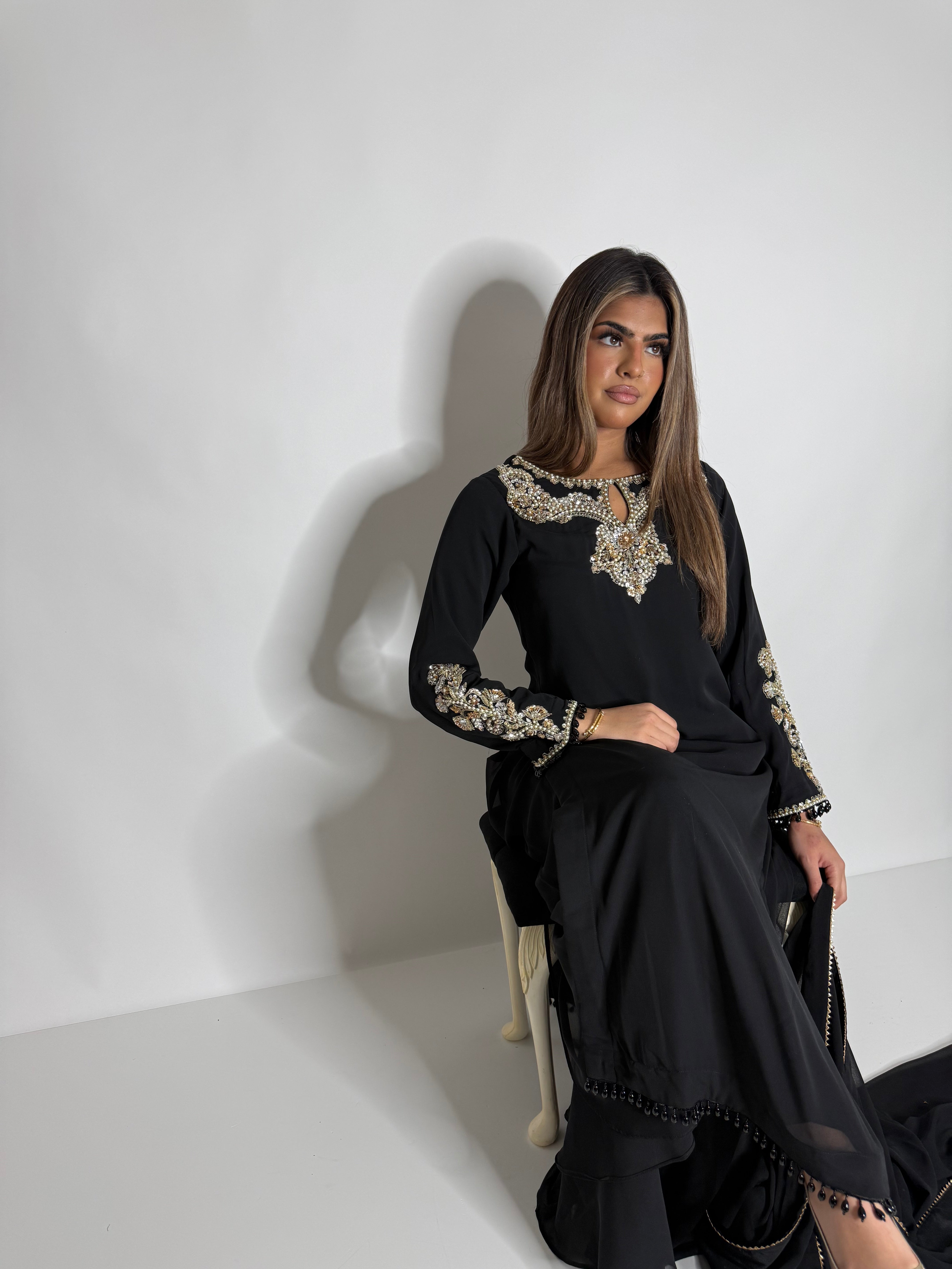 ZAIBUNNISA NOIR GEORGETTE SHARARA THREE-PIECE – PAKISTANI EID & WEDDING FORMAL