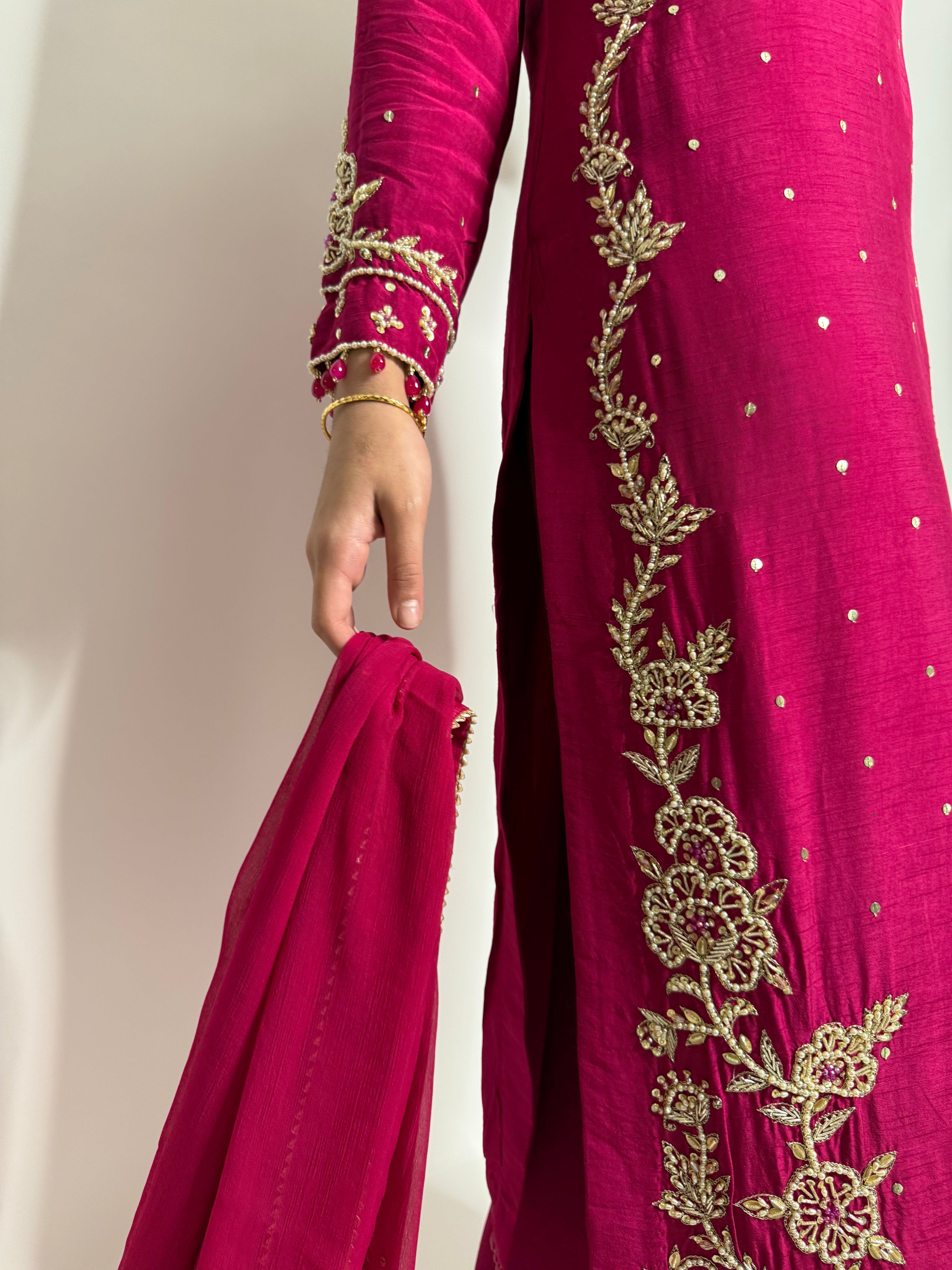Hot Pink Raw Silk Three Piece Suit UK | The Celestine