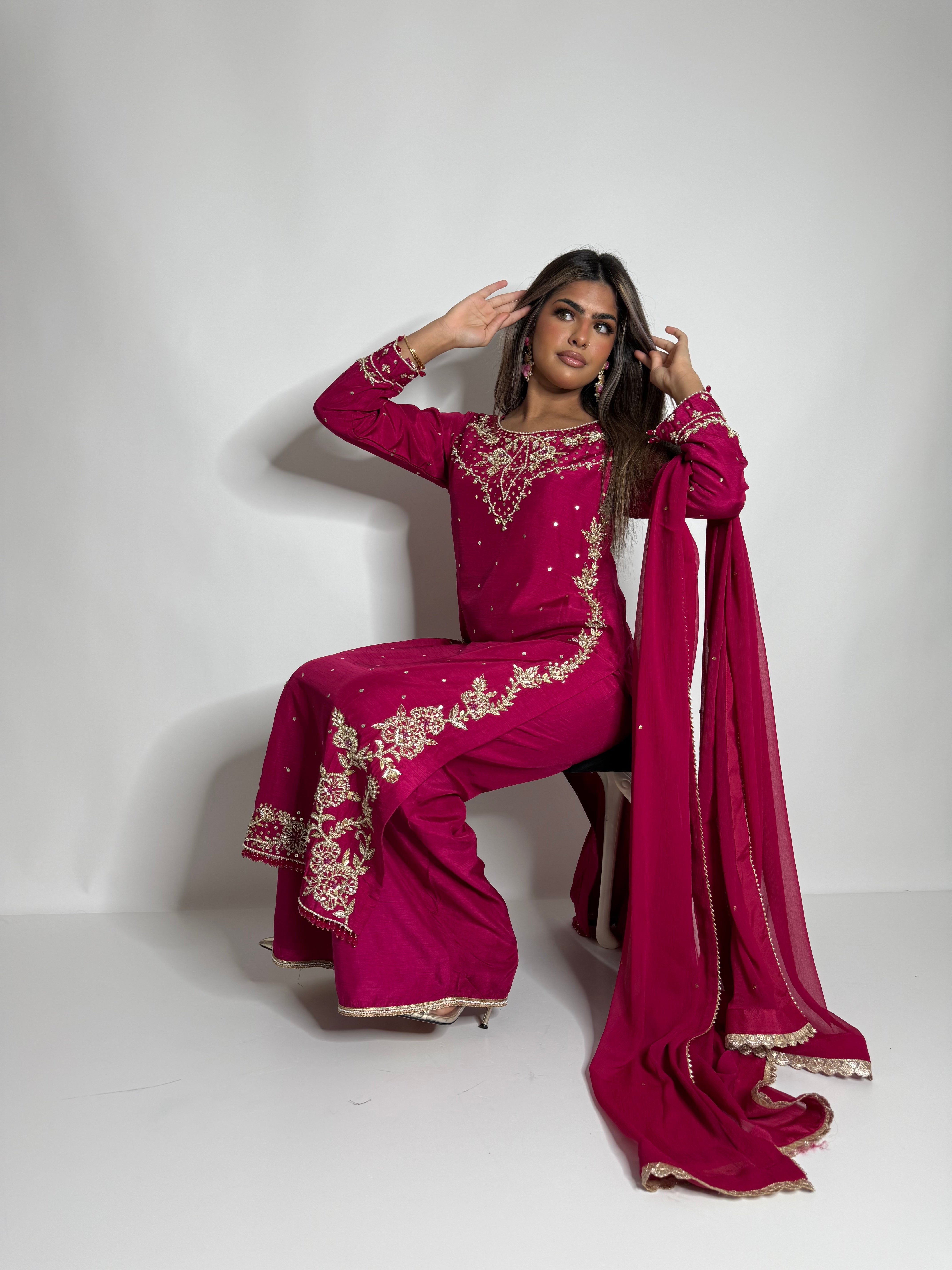Hot Pink Raw Silk Three Piece Suit UK | The Celestine
