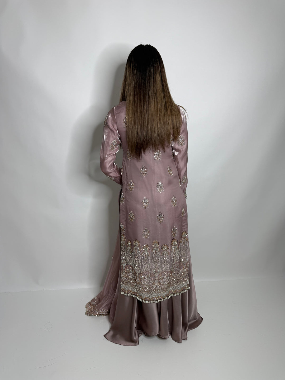 Rosalie Mauve | Luxury Embroidered Silk Sharara Suit