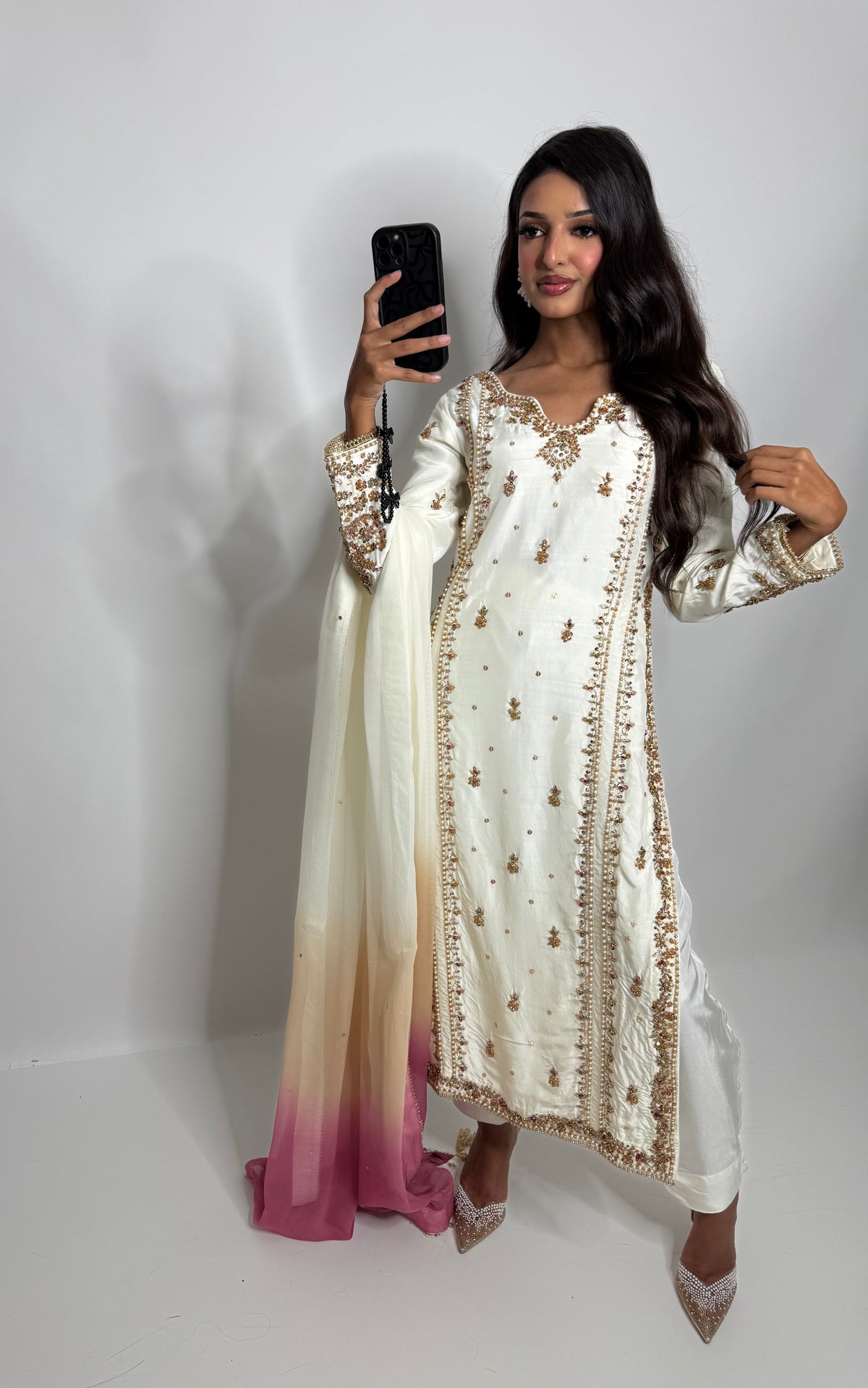 Valentina Ivory | Luxury Pakistani Hand Embroidered Silk 3 Piece Suit