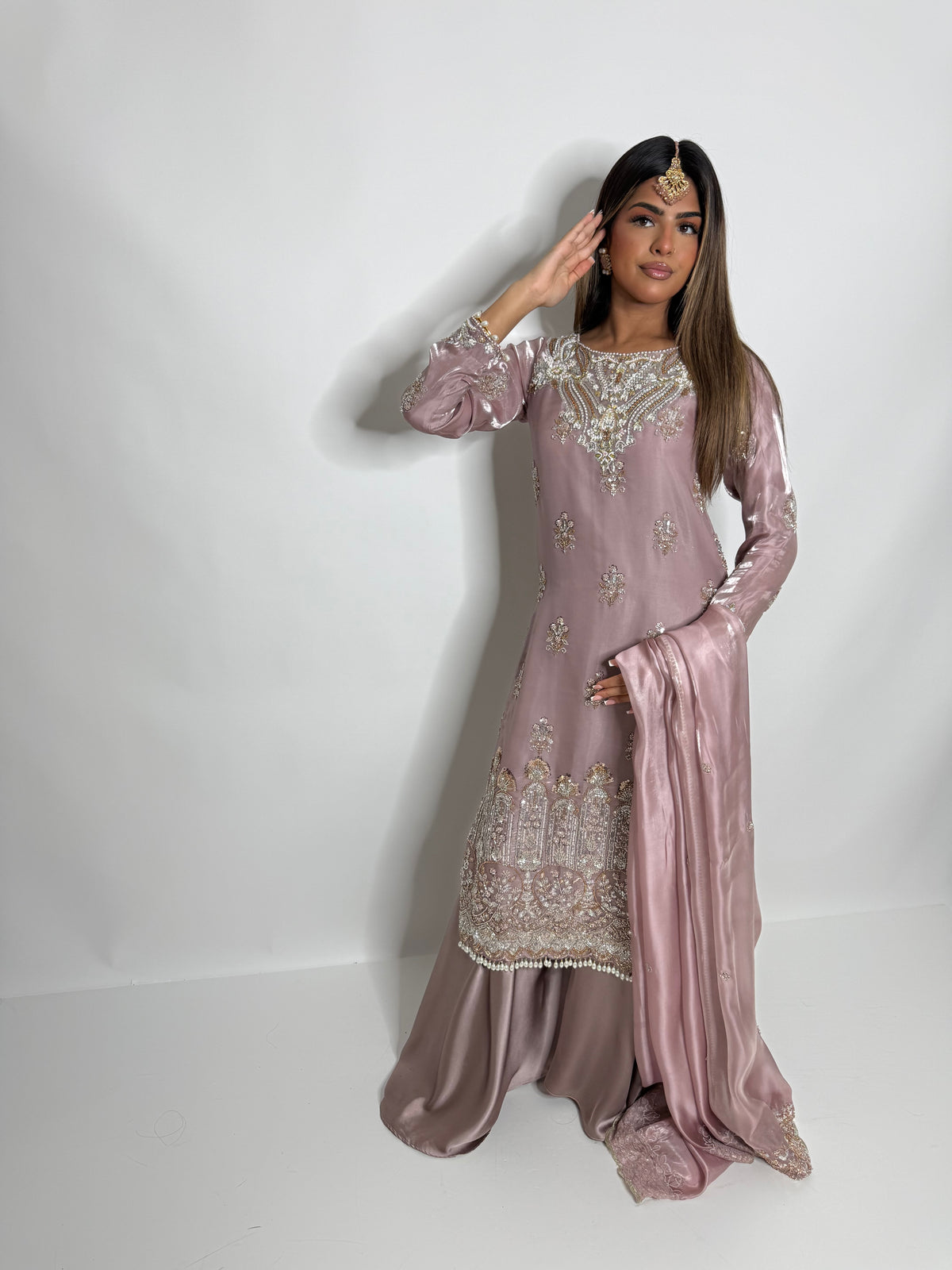 Rosalie Mauve | Luxury Embroidered Silk Sharara Suit