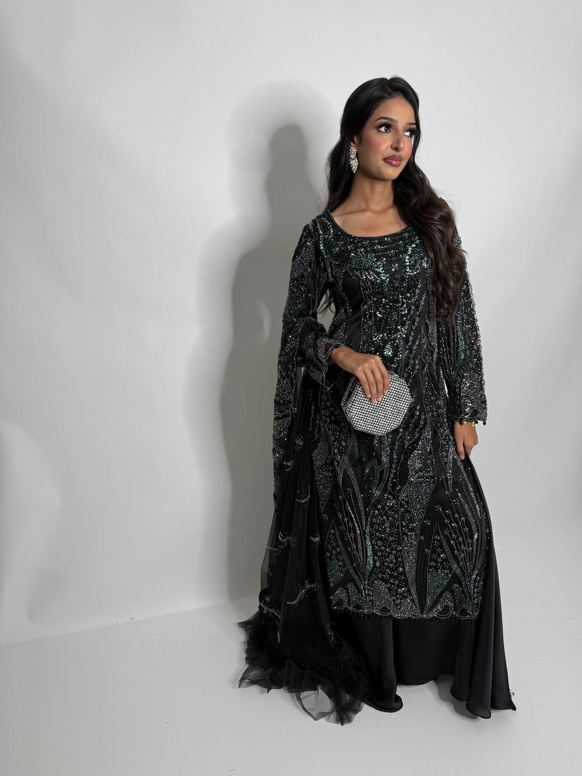 Amara Noir | Black Cutdana Embroidered Sharara Suit