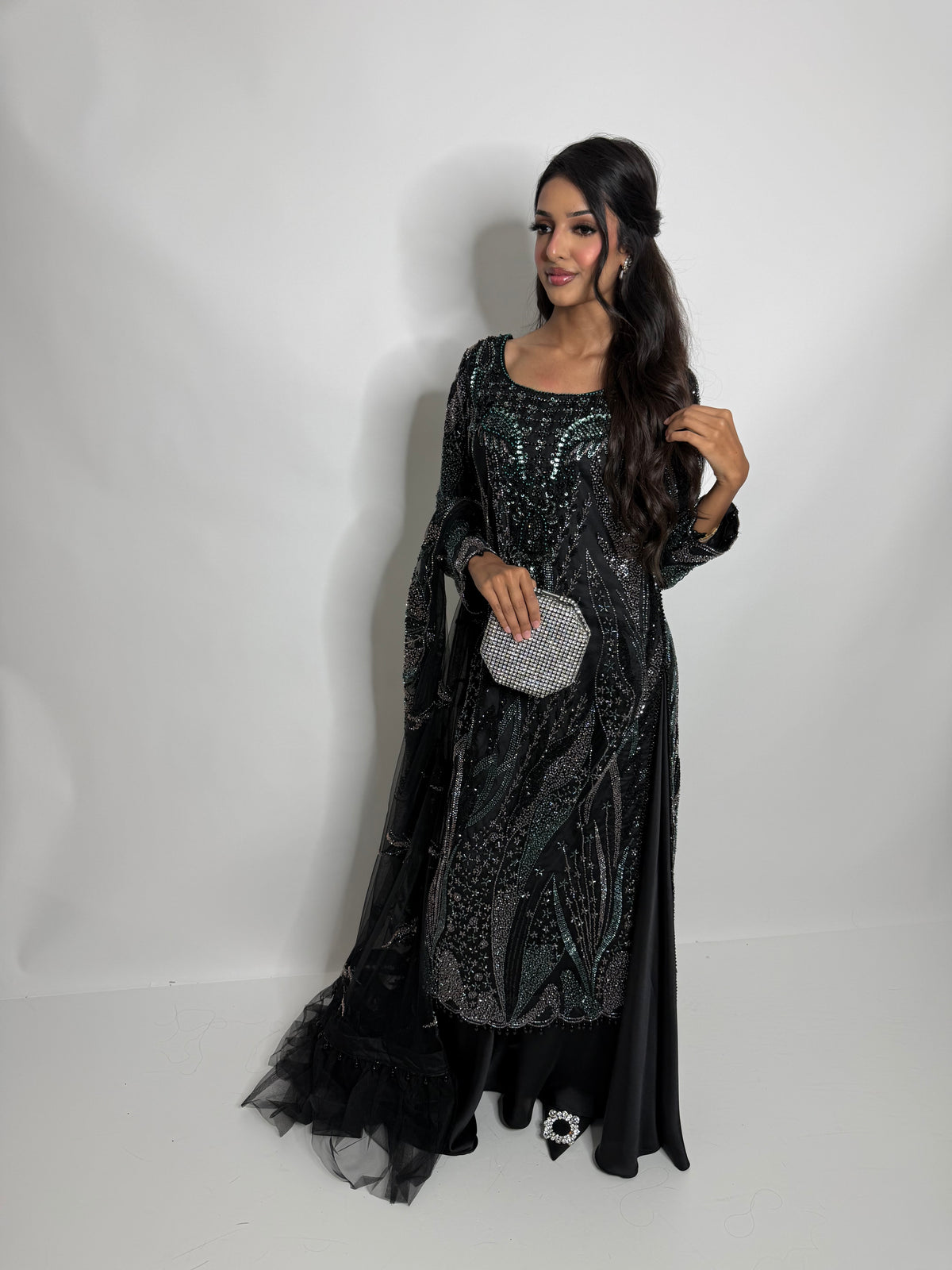 Amara Noir | Black Cutdana Embroidered Sharara Suit