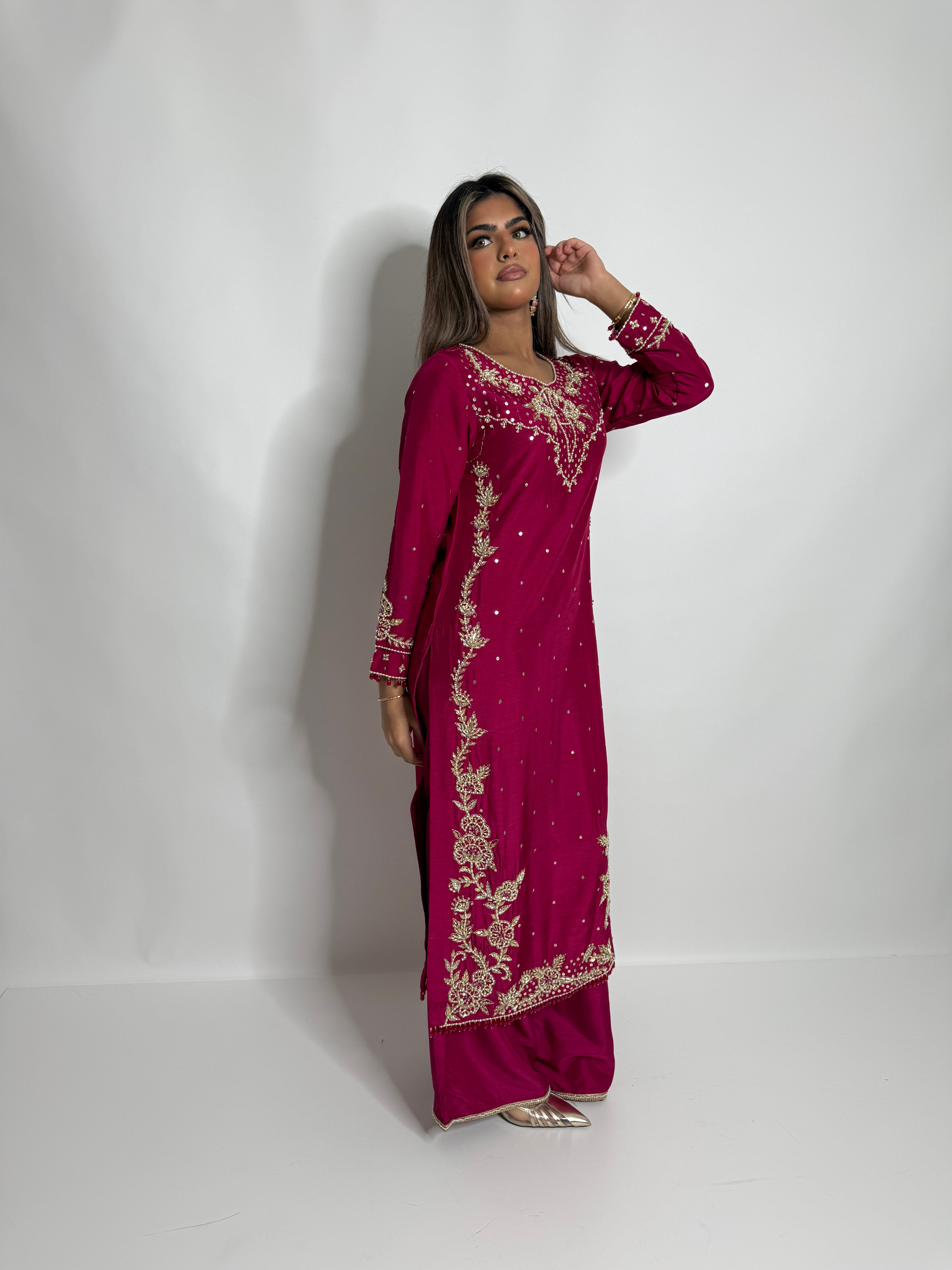Hot Pink Raw Silk Three Piece Suit UK | The Celestine