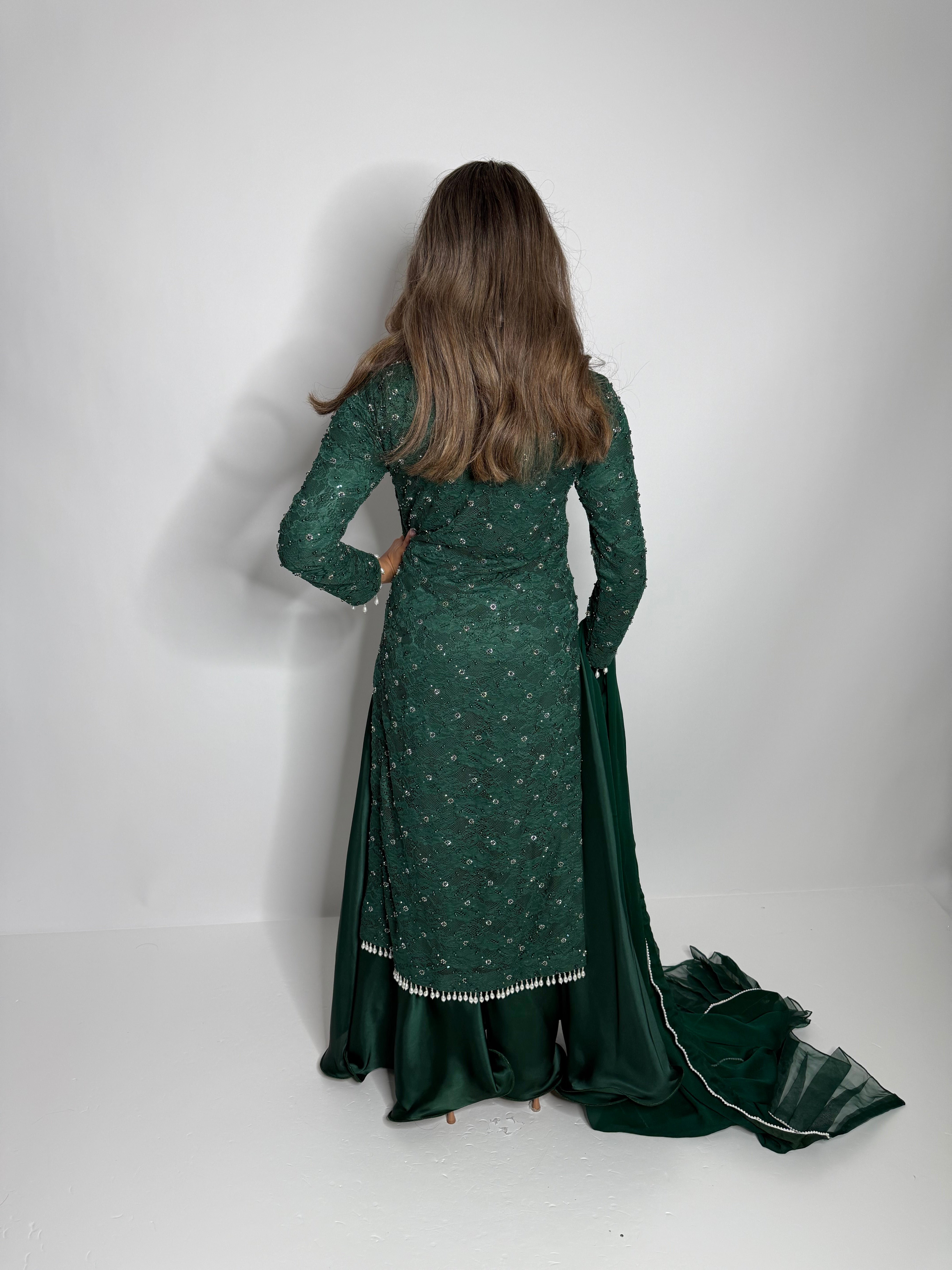 Serenya Emerald Pearl-Embellished Three-Piece