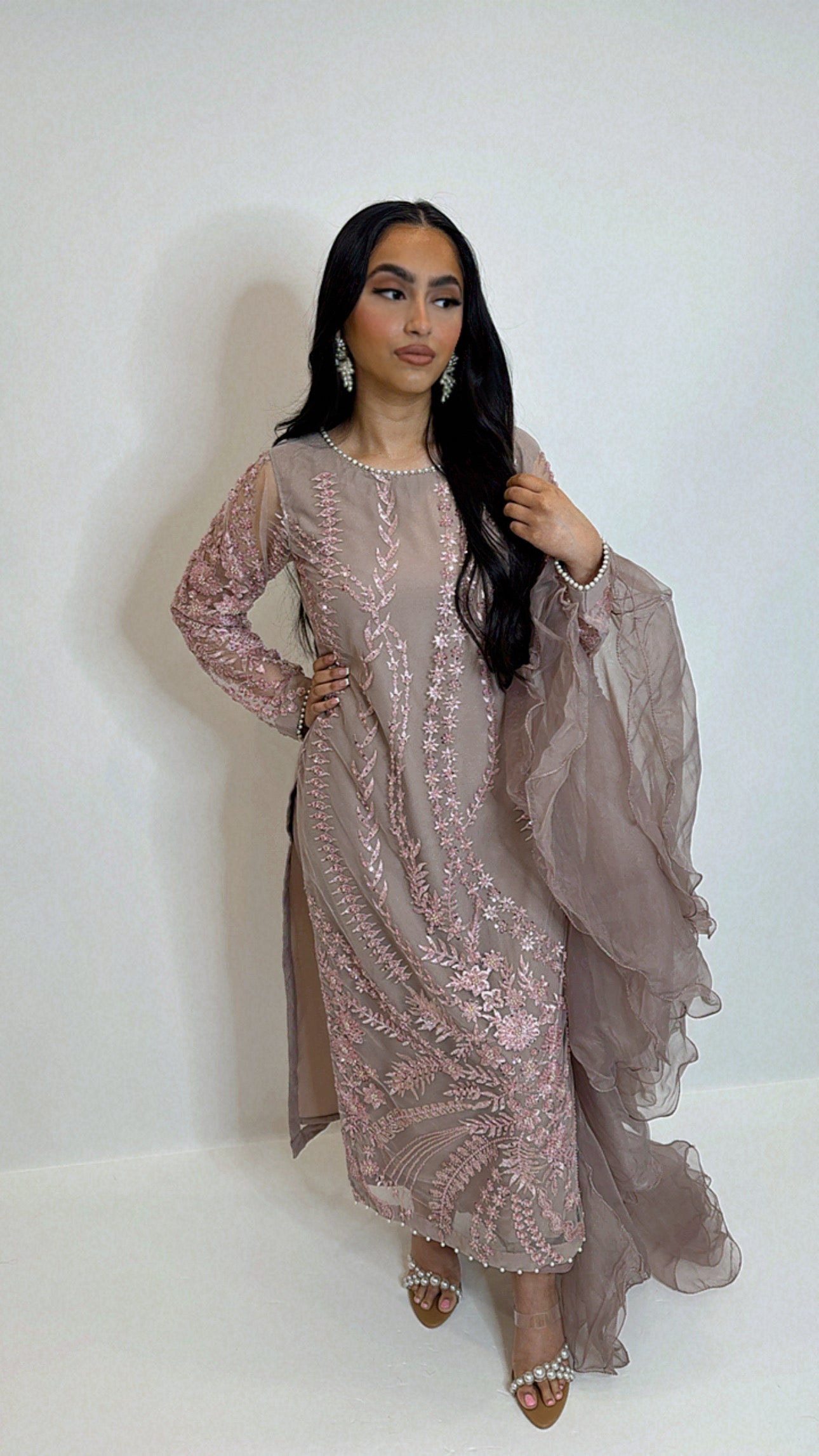 Iram – Mauve Pink Embroidered Three Piece Suit