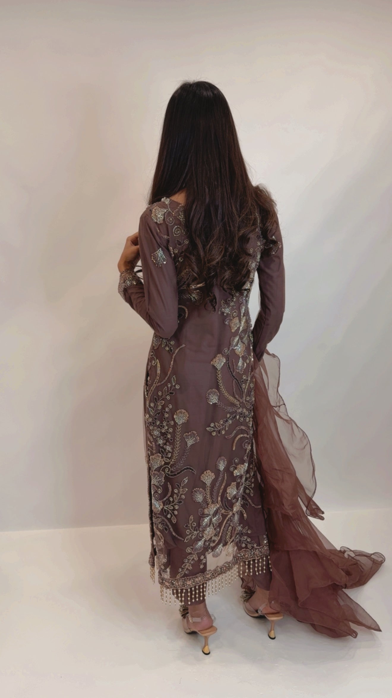 Mirelle Mocha Cutdana Embroidered Pakistani Suit