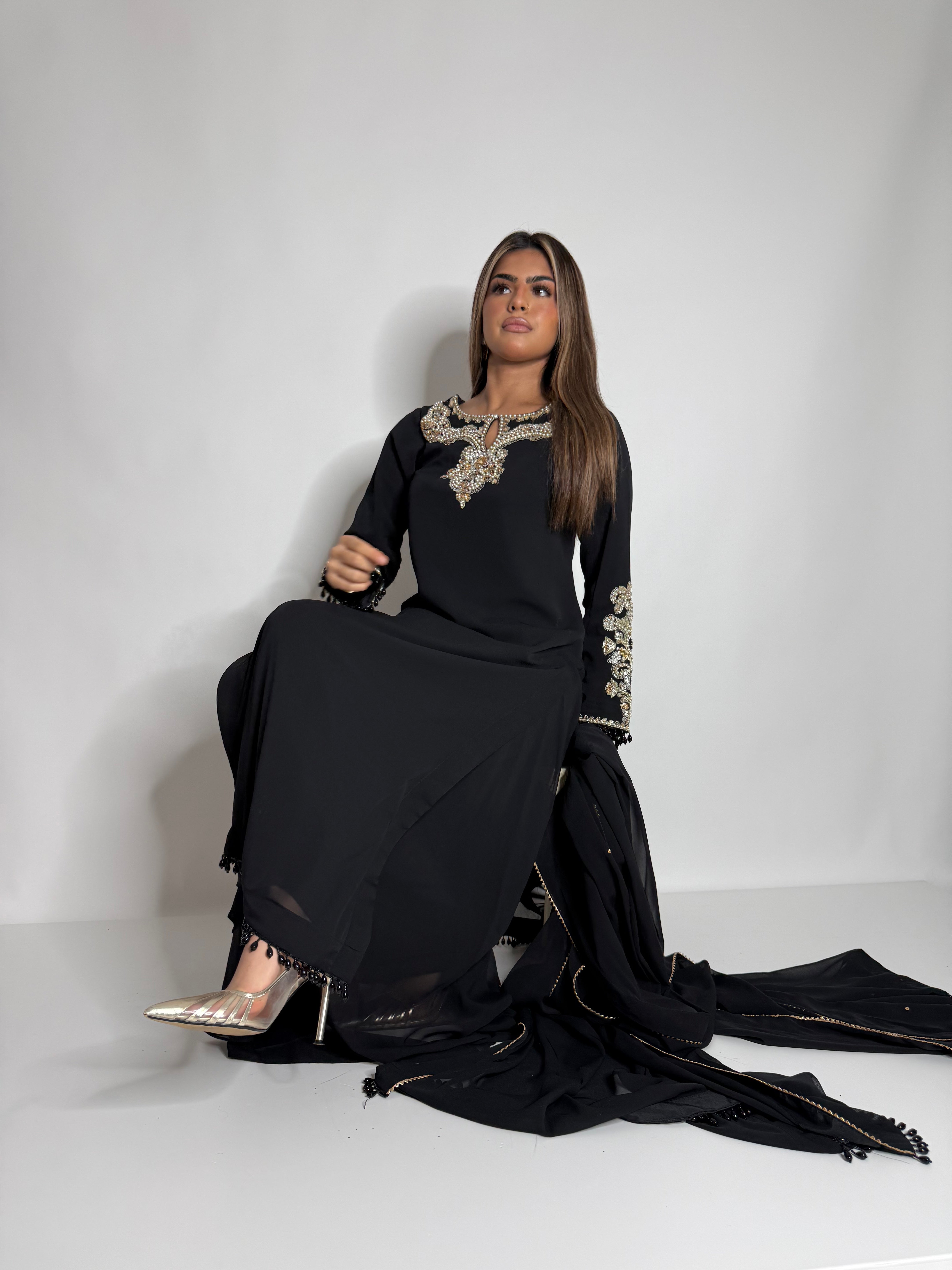ZAIBUNNISA NOIR GEORGETTE SHARARA THREE-PIECE – PAKISTANI EID & WEDDING FORMAL
