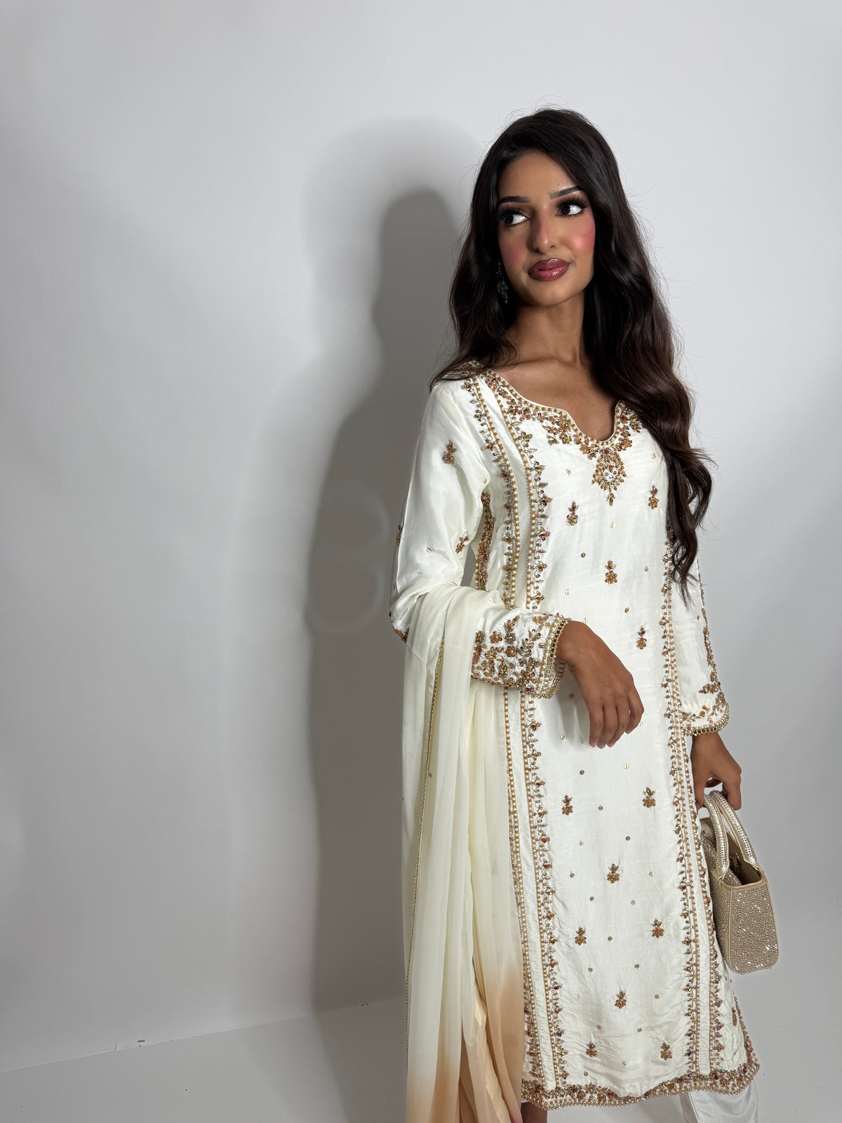 Valentina Ivory | Luxury Pakistani Hand Embroidered Silk 3 Piece Suit