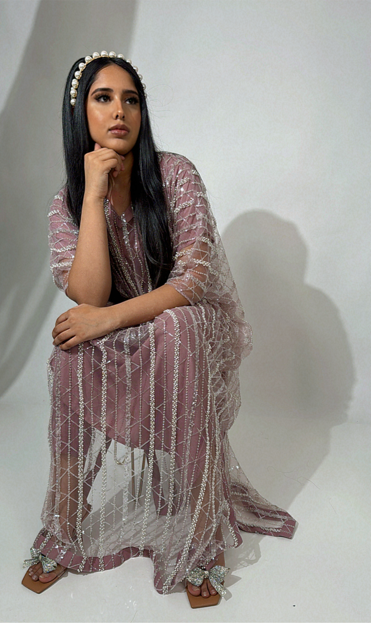 Moteeba – Pearl Embroidered Mauve Kaftan