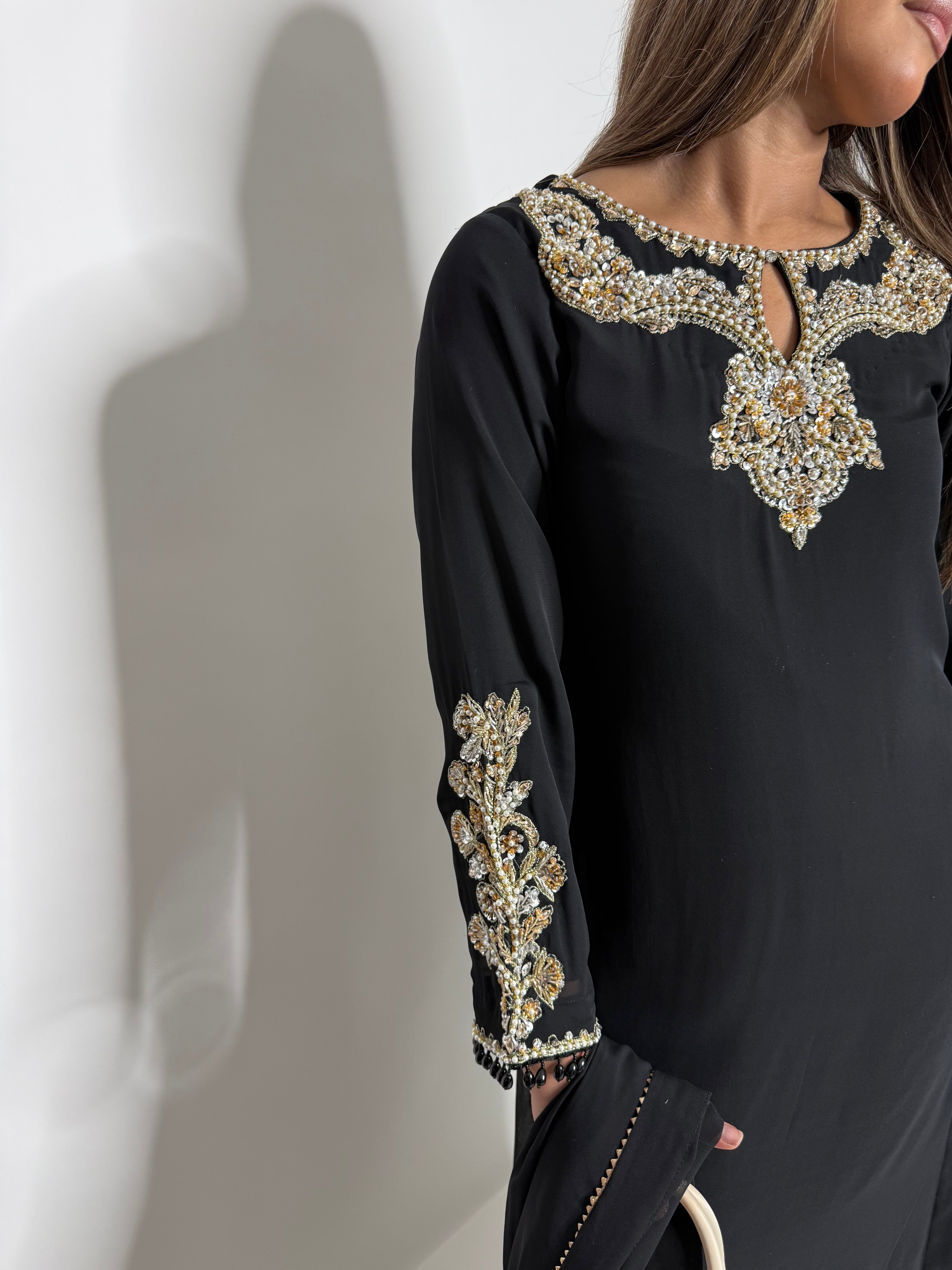 ZAIBUNNISA NOIR GEORGETTE SHARARA THREE-PIECE – PAKISTANI EID & WEDDING FORMAL
