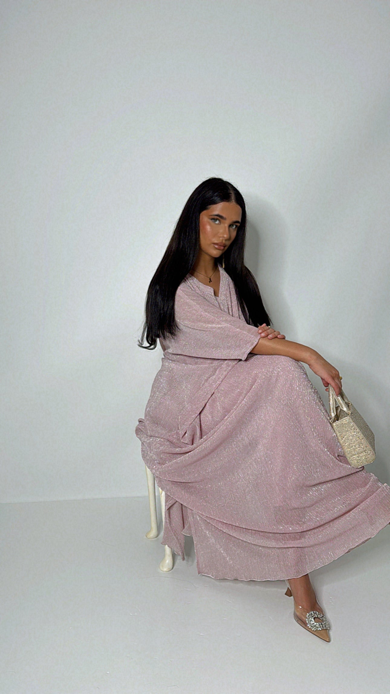 Elara – Blush Shimmer Kaftan Set