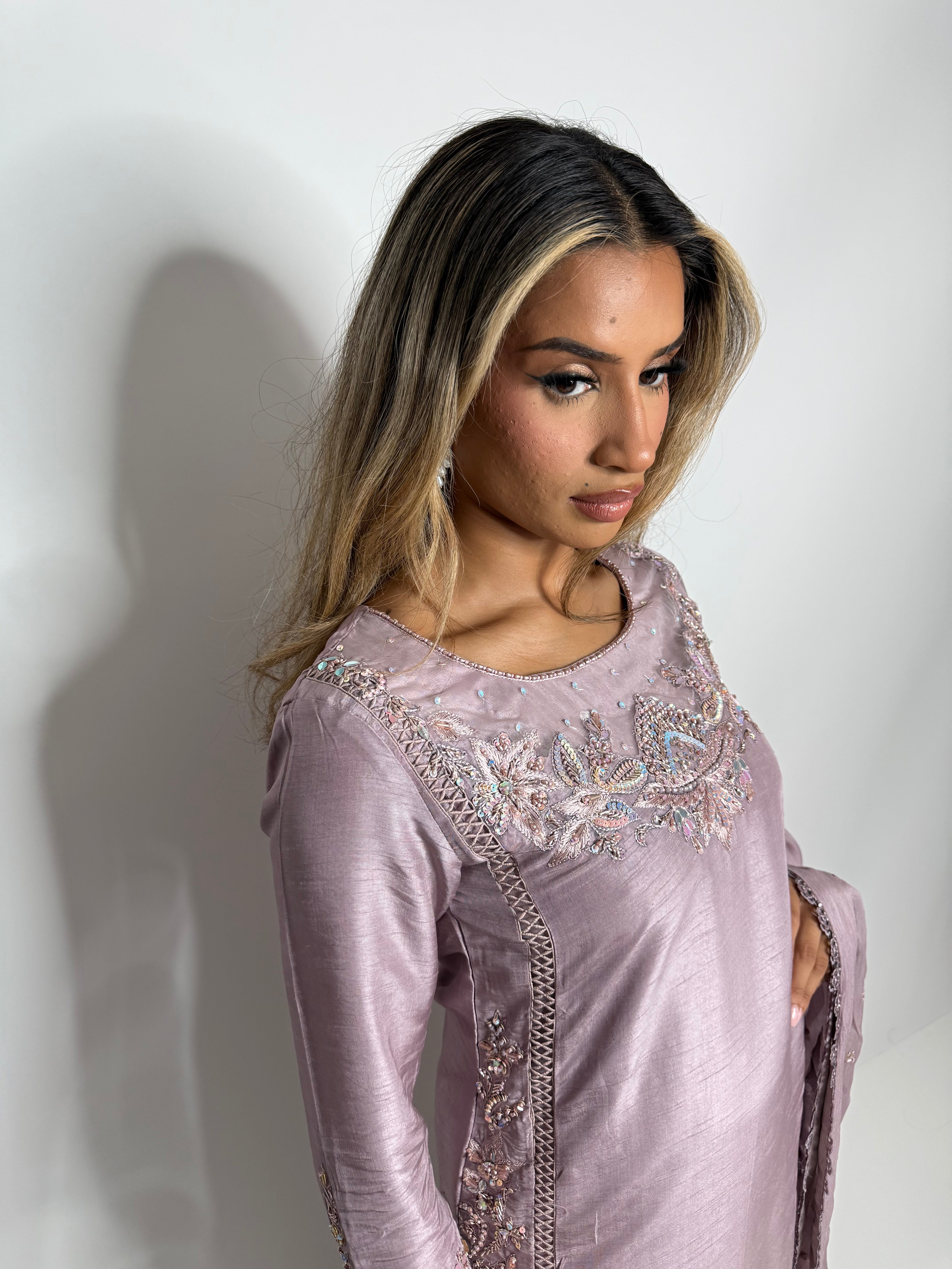 Isolde Mauve Raw Silk Three-Piece