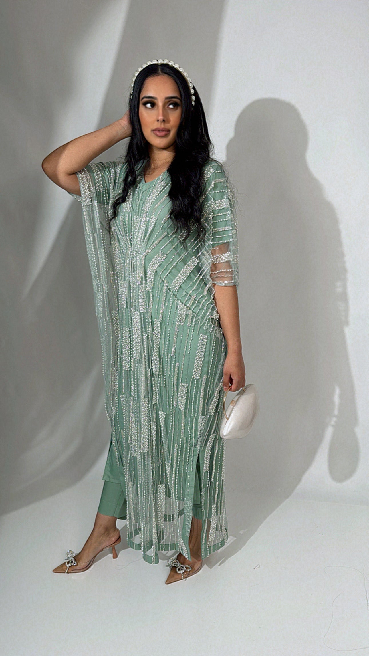 Nayra – Green Pearl Cutdana Dress