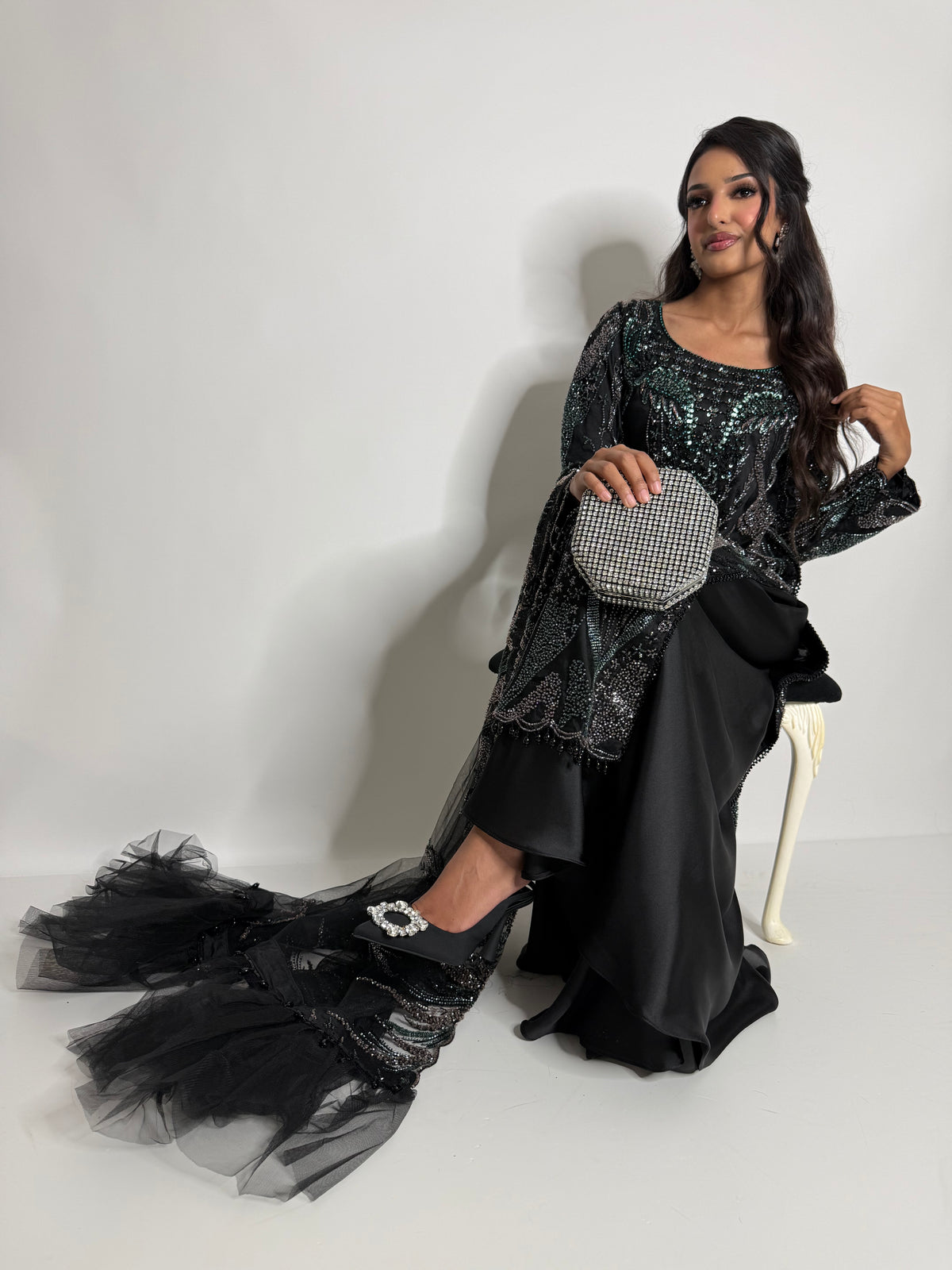 Amara Noir | Black Cutdana Embroidered Sharara Suit