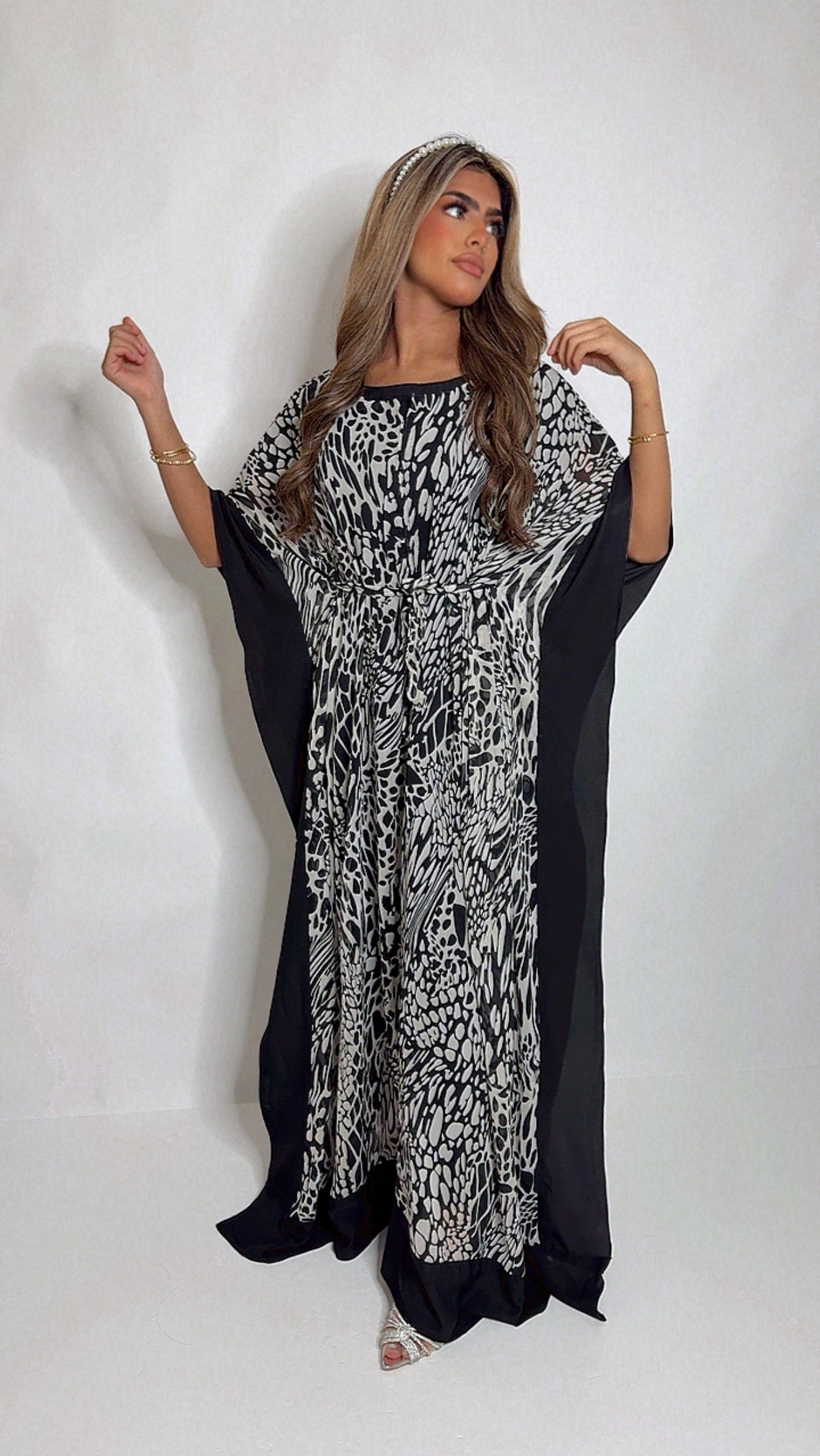 Monochrome Mirage – Three Piece Kaftan Set