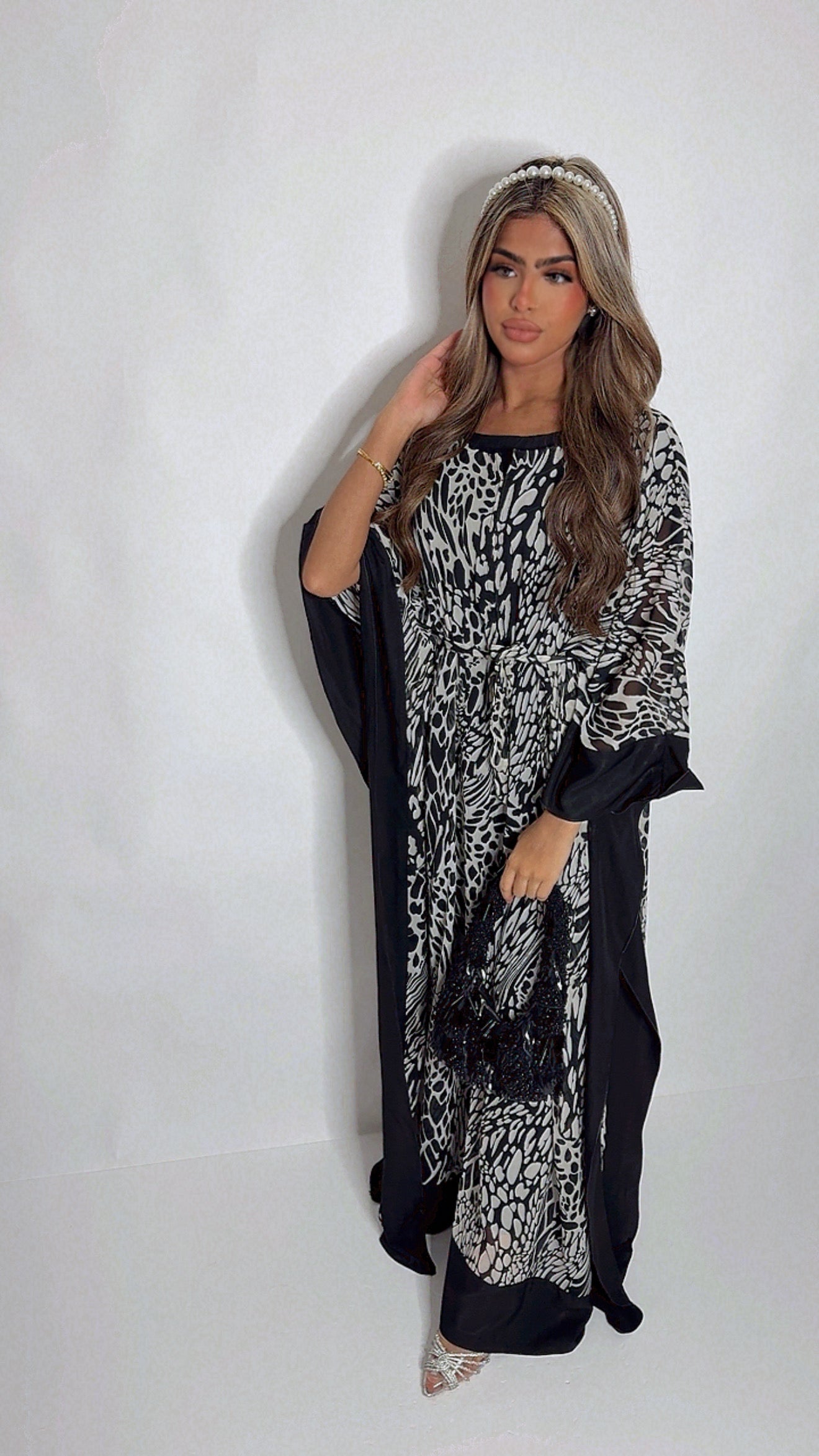 Monochrome Mirage – Three Piece Kaftan Set