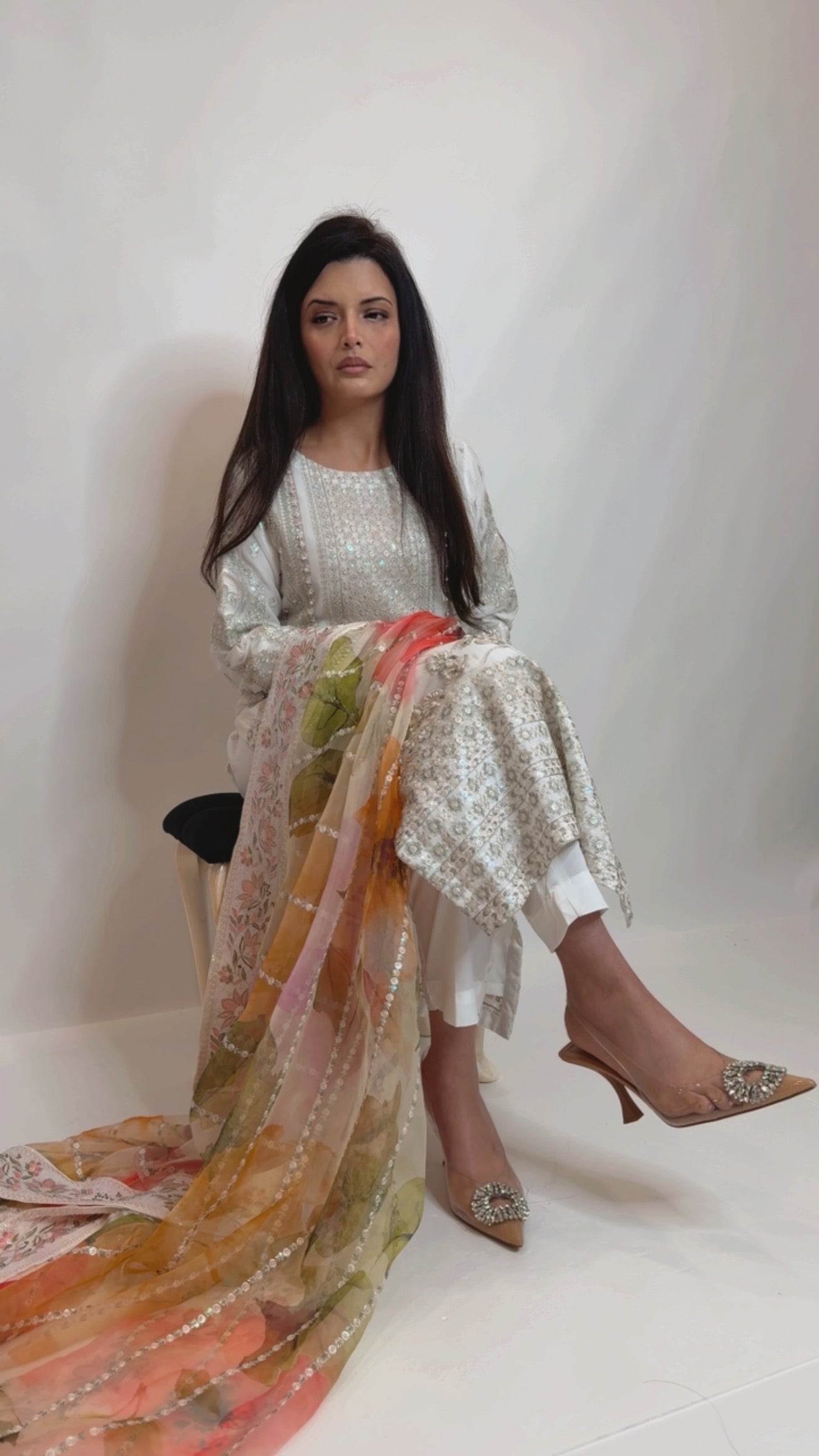 Elysia White Floral Embroidered Pakistani Suit