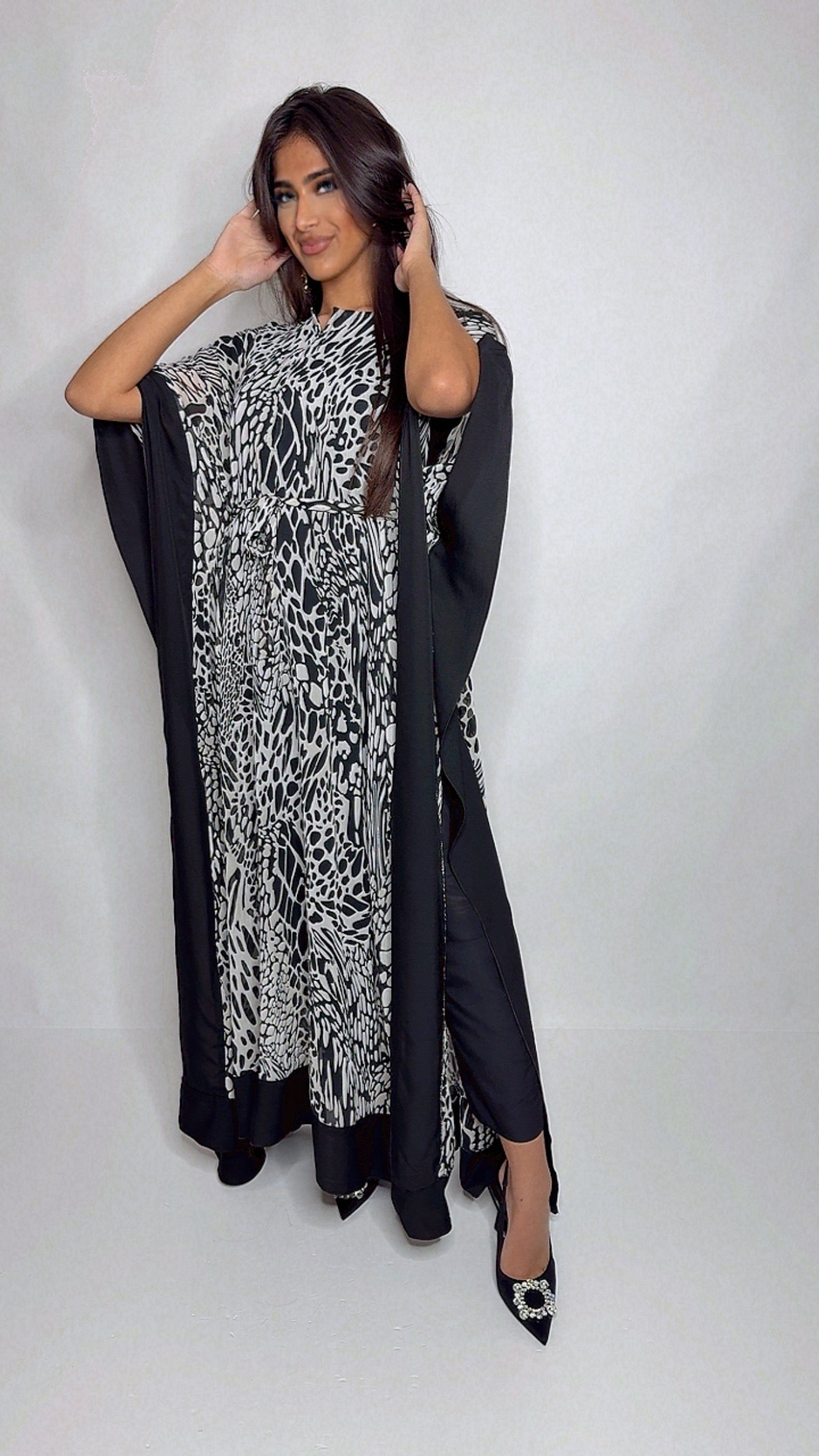 Monochrome Mirage – Three Piece Kaftan Set
