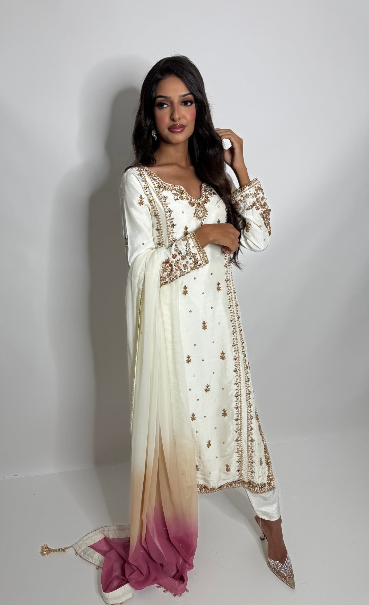 Valentina Ivory | Luxury Pakistani Hand Embroidered Silk 3 Piece Suit