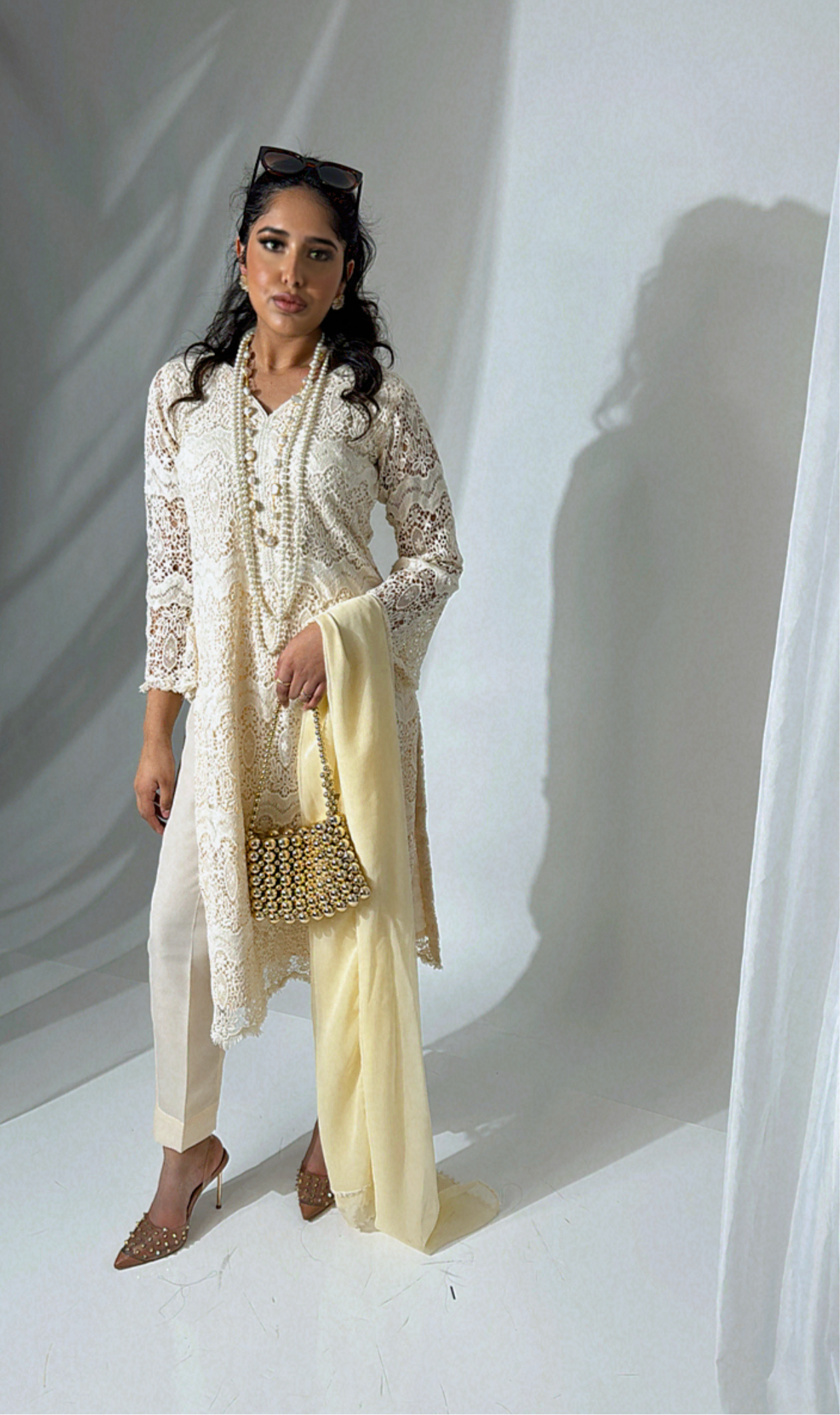 Danya – Cream Crochet Embroidered Three Piece Set