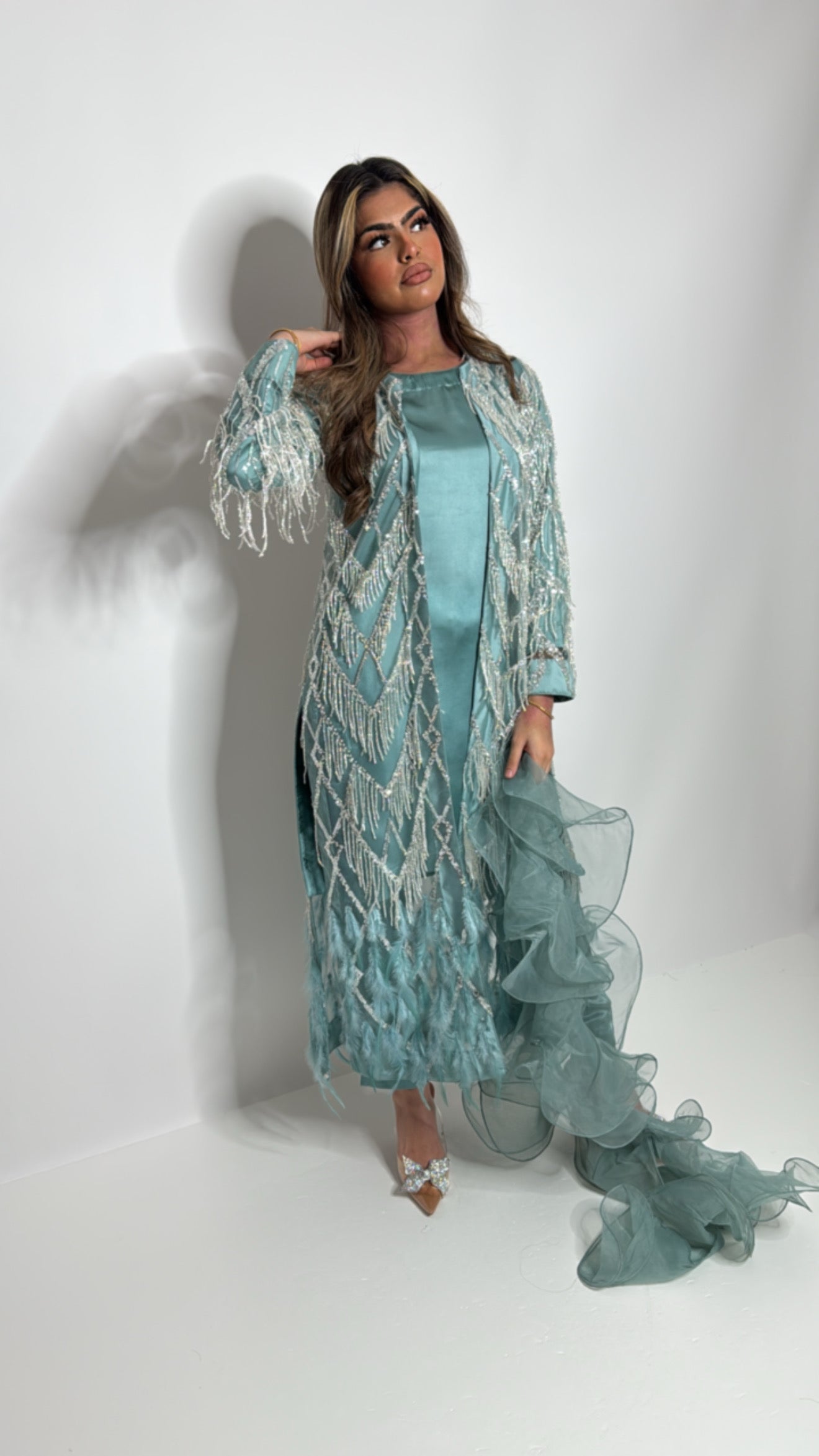Belgravia Teal Embellished Jacket Pakistani Suit