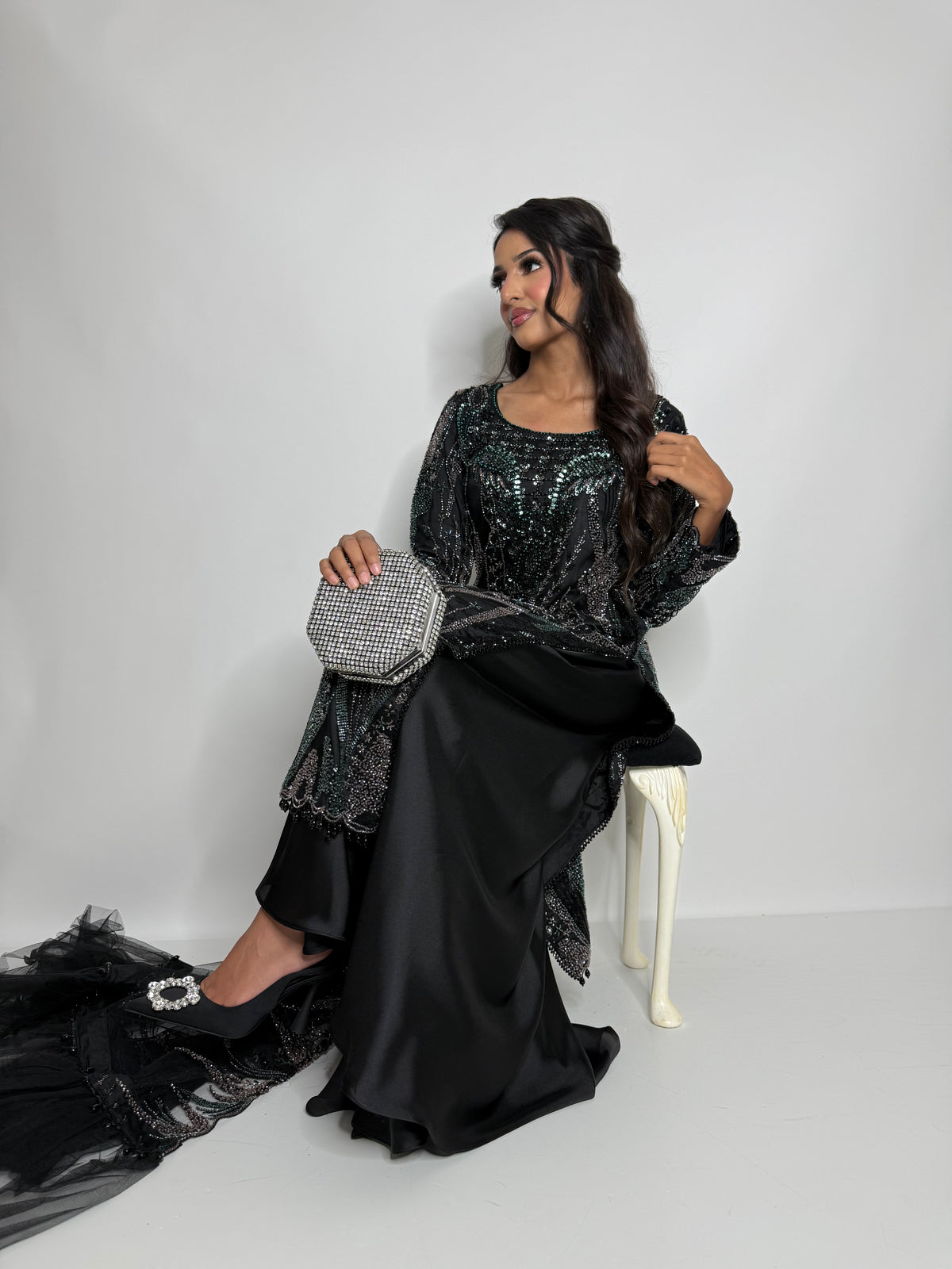 Amara Noir | Black Cutdana Embroidered Sharara Suit