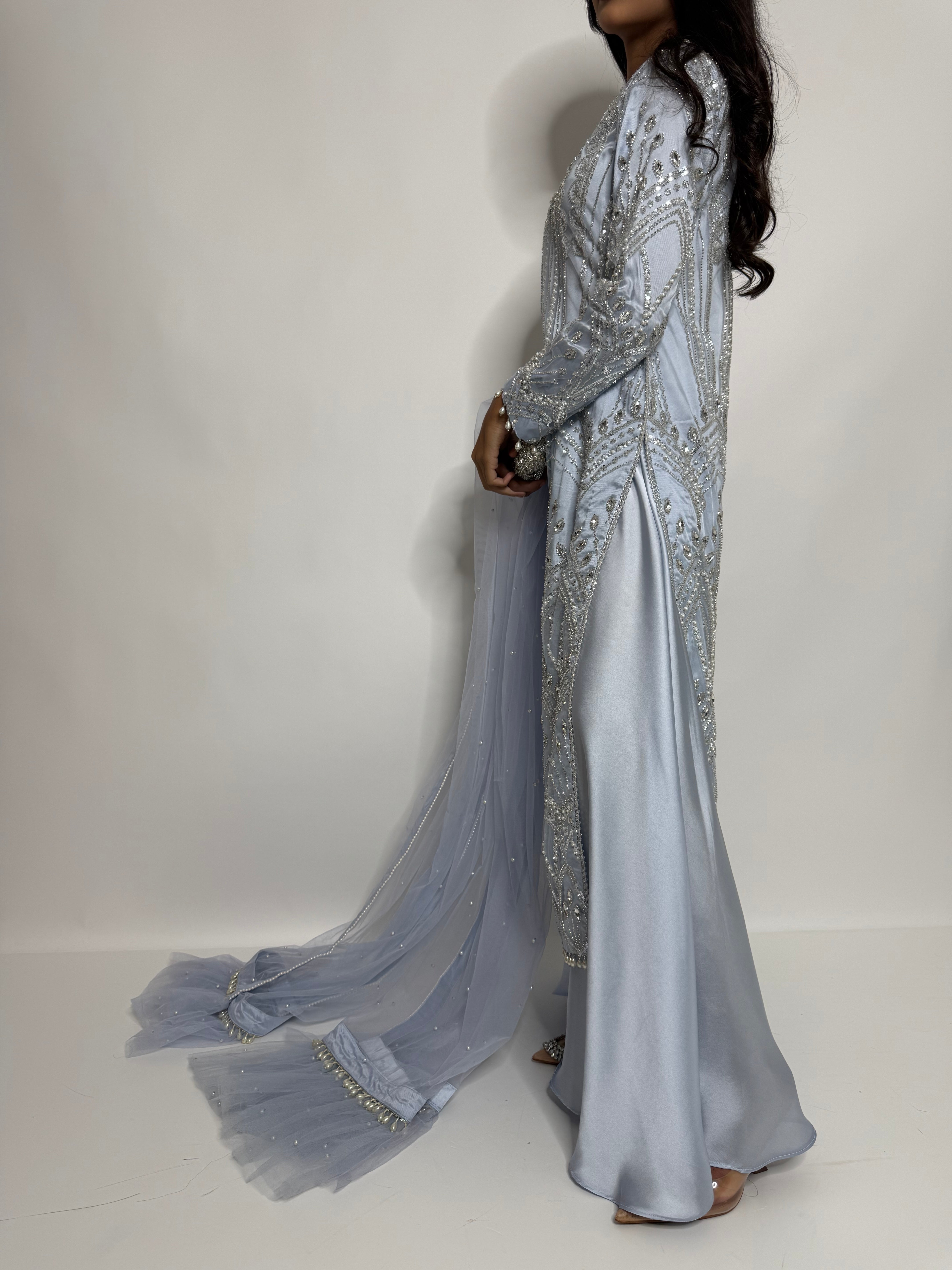 Powder Blue Cutdana Embroidered Sharara Suit UK | The Élodie