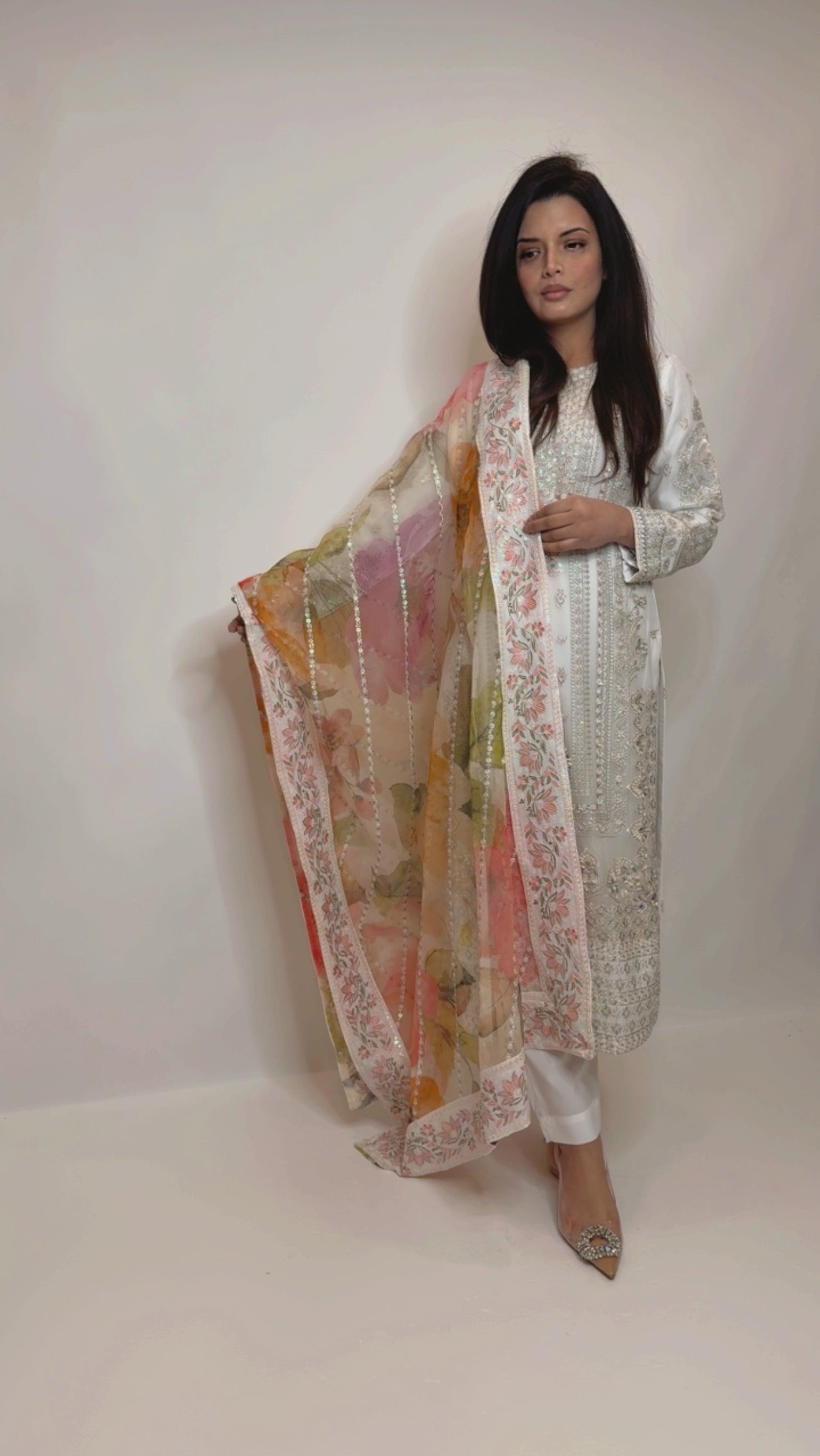 Elysia White Floral Embroidered Pakistani Suit