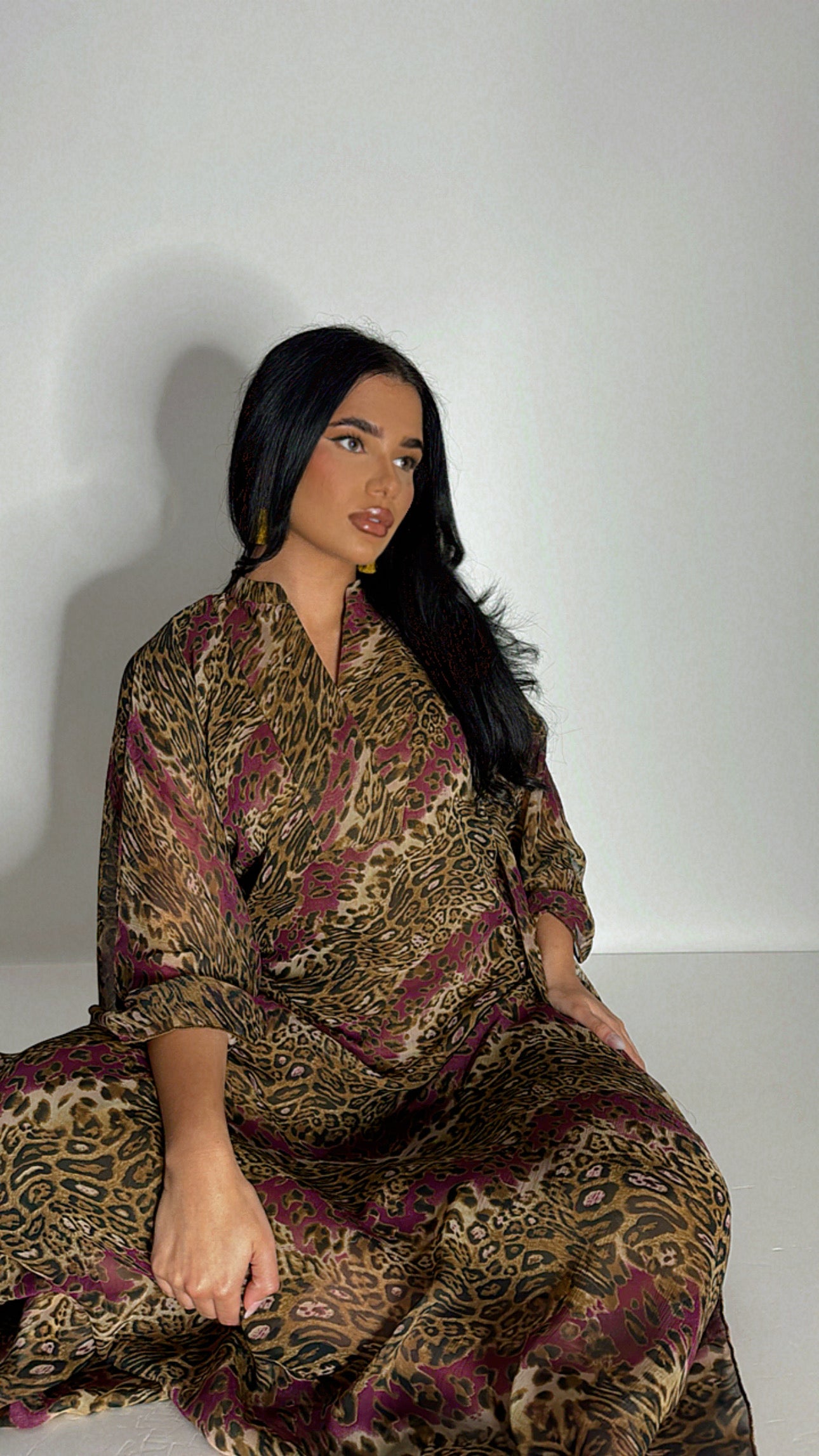 Savara – Purple Animal Print Three Piece Kaftan Set