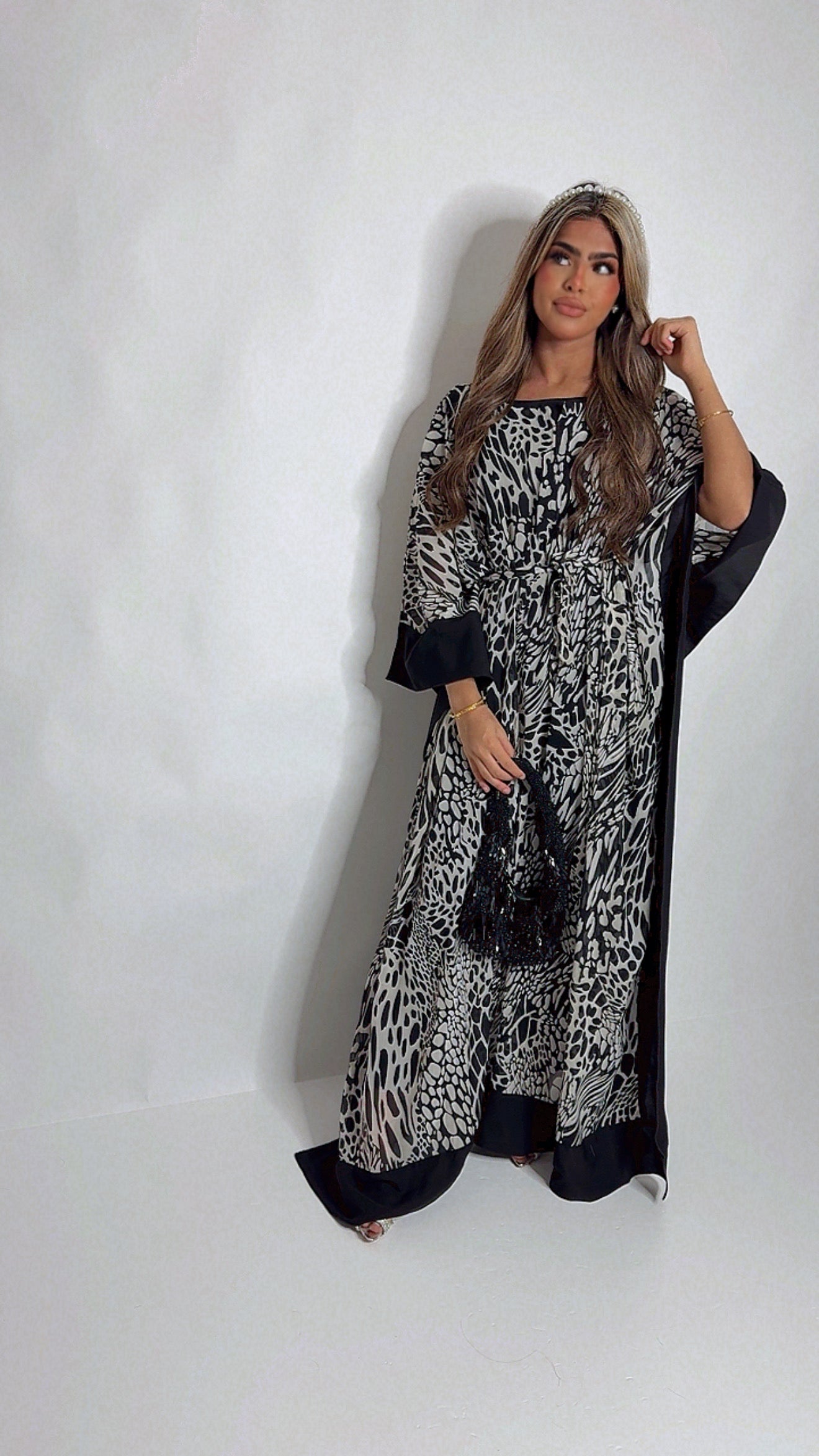 Monochrome Mirage – Three Piece Kaftan Set